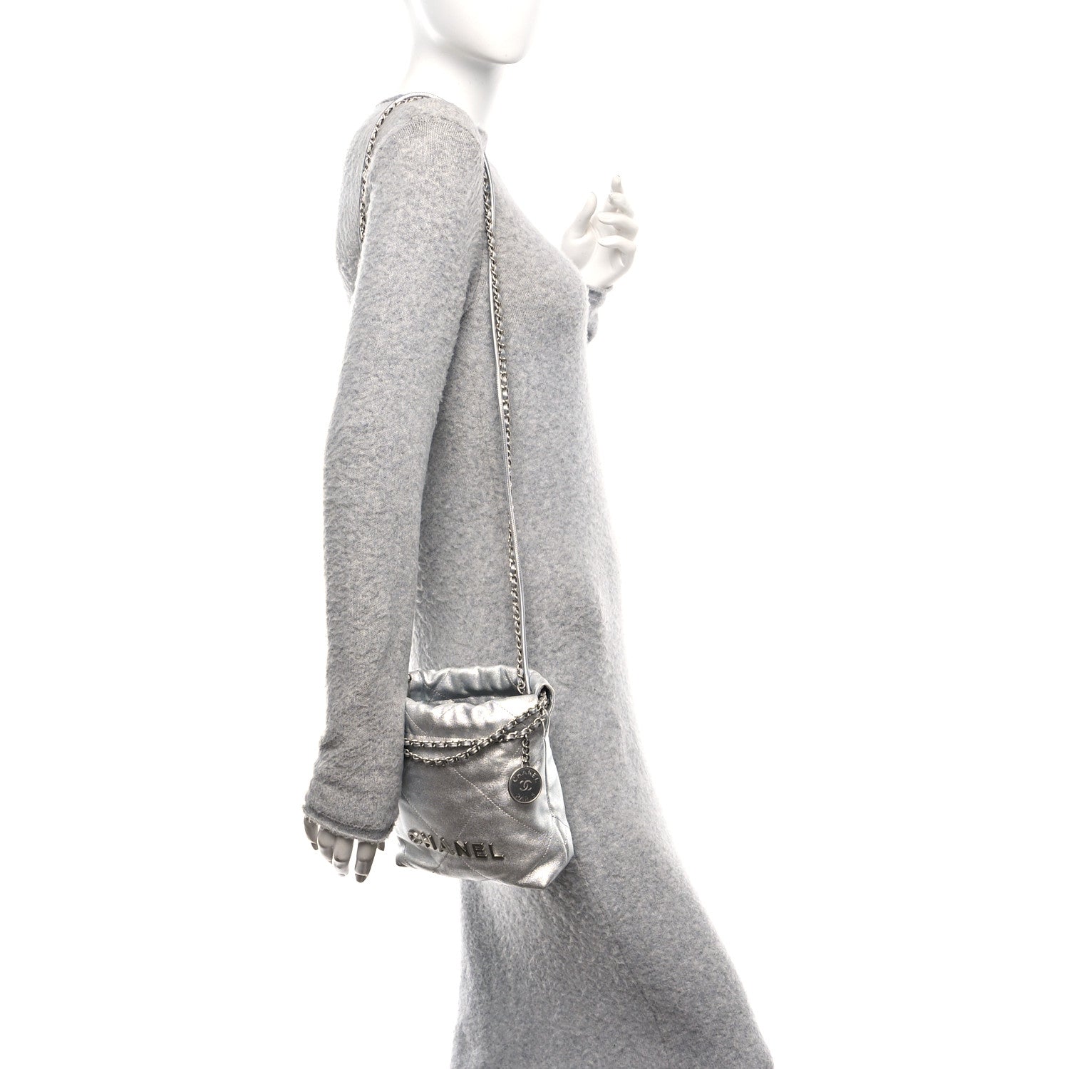 Metallic Lambskin Quilted Mini Chanel 22 Silvery
