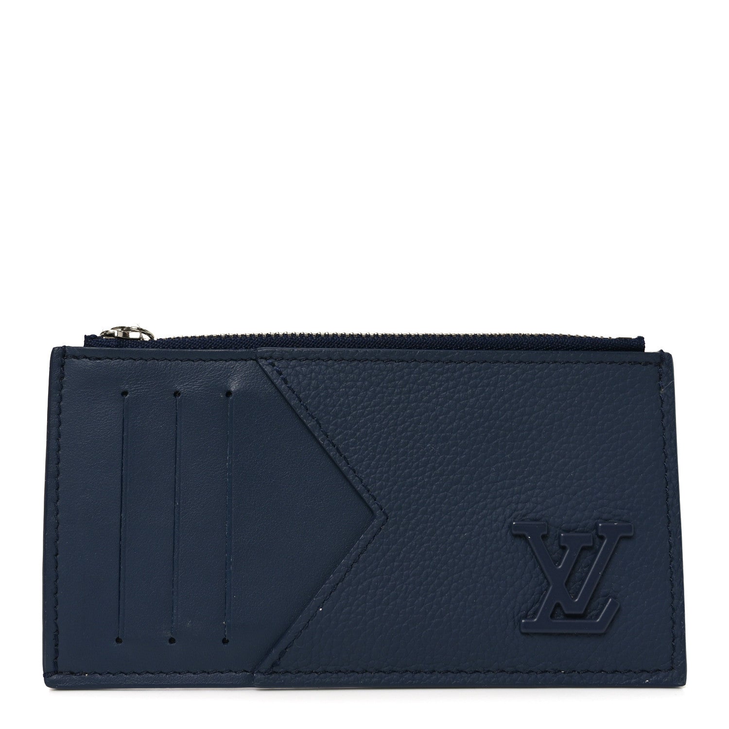 Calfskin Aerogram Coin Card Holder Navy Blue