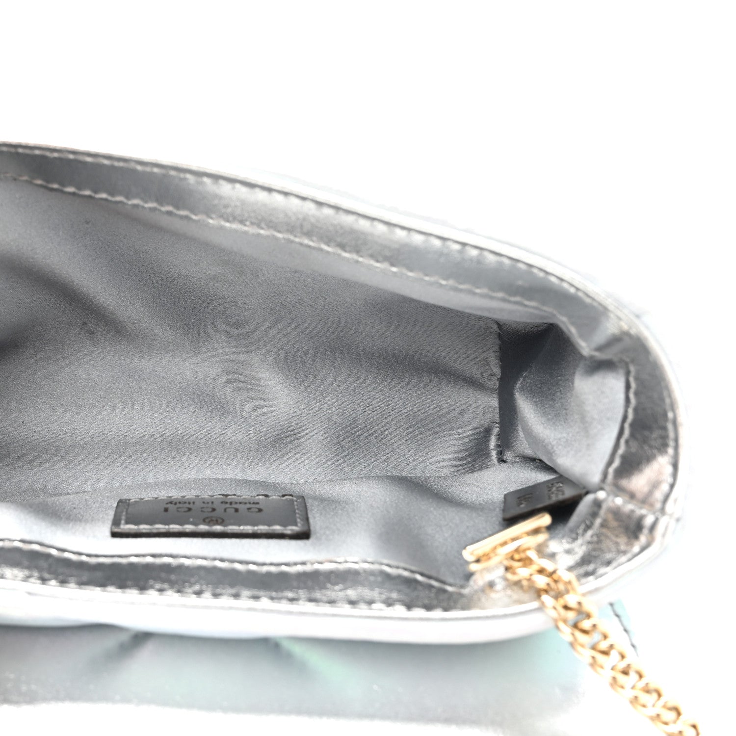 Iridescent Nappa Chevron Matelasse Super Mini GG Marmont Shoulder Bag Iridescent Snow Light Blue