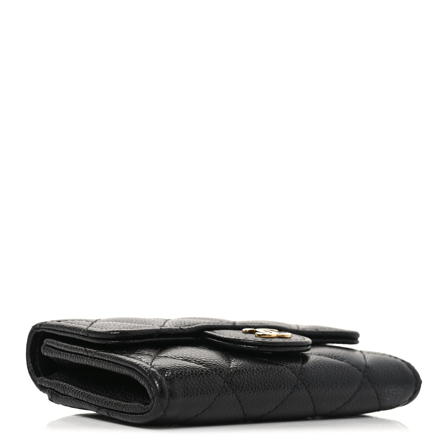 Caviar Quilted Flap Card Holder Wallet Black