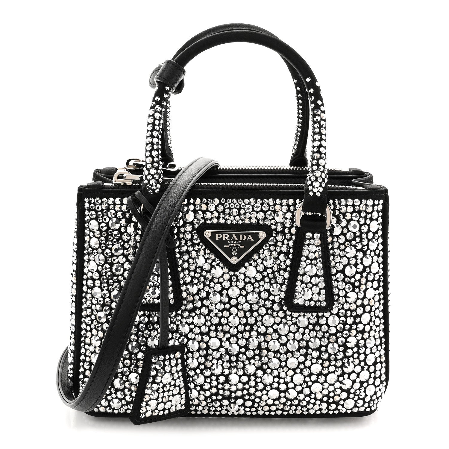 Satin Crystal Mini Galleria Double Zip Tote Metal