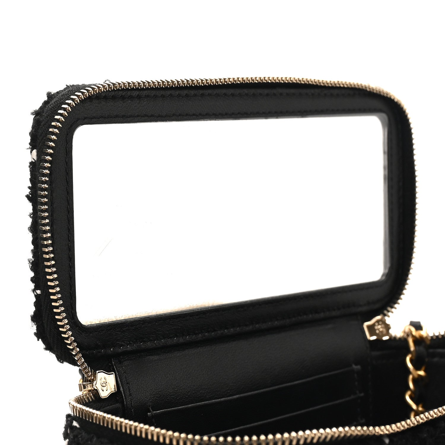 Tweed Pearl Crush Small Vanity Case With Chain Black White