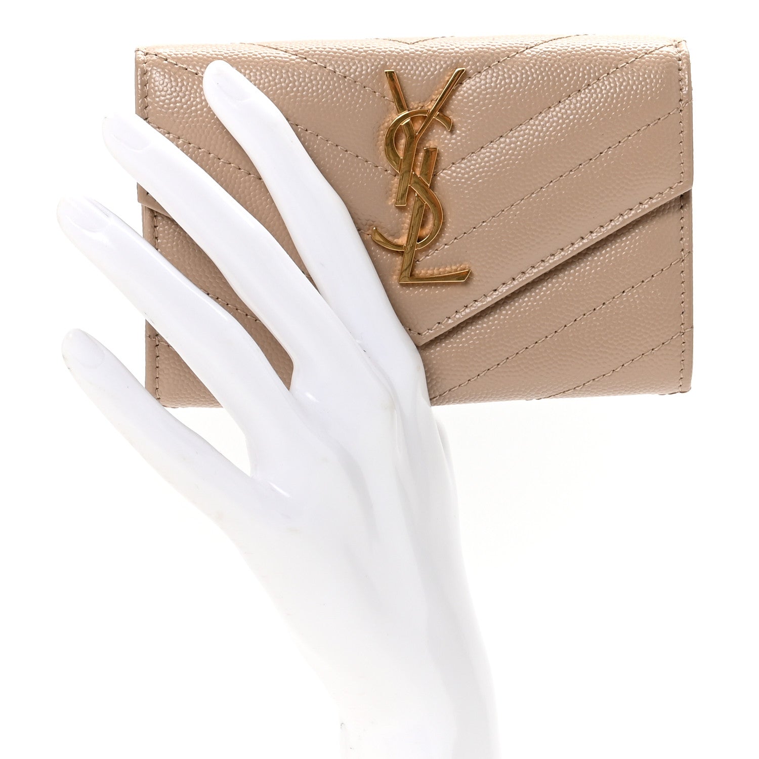Grain De Poudre Matelasse Chevron Small Monogram Envelope Wallet Dark Beige