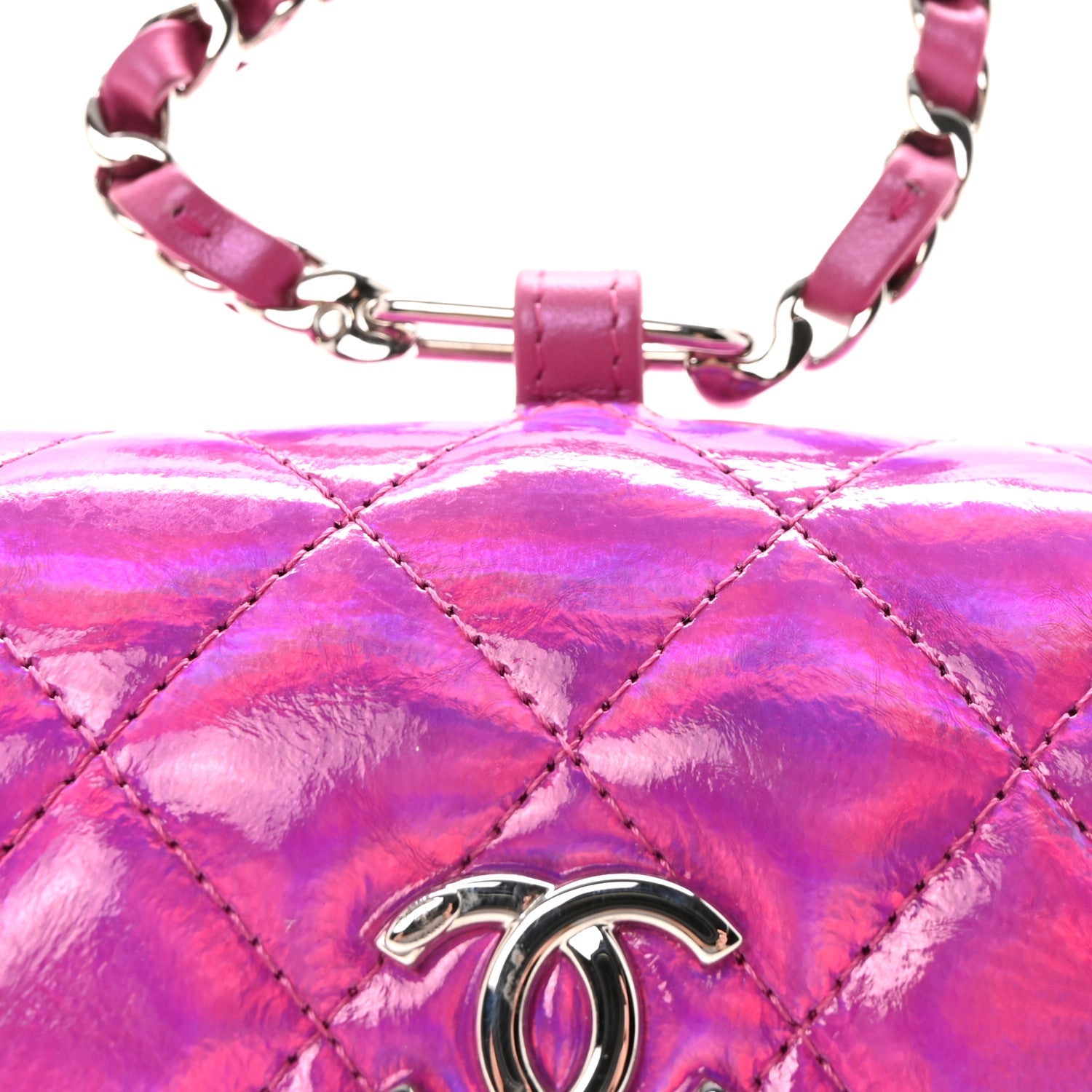 Patent Lambskin Quilted CC Hook Card Holder Pink