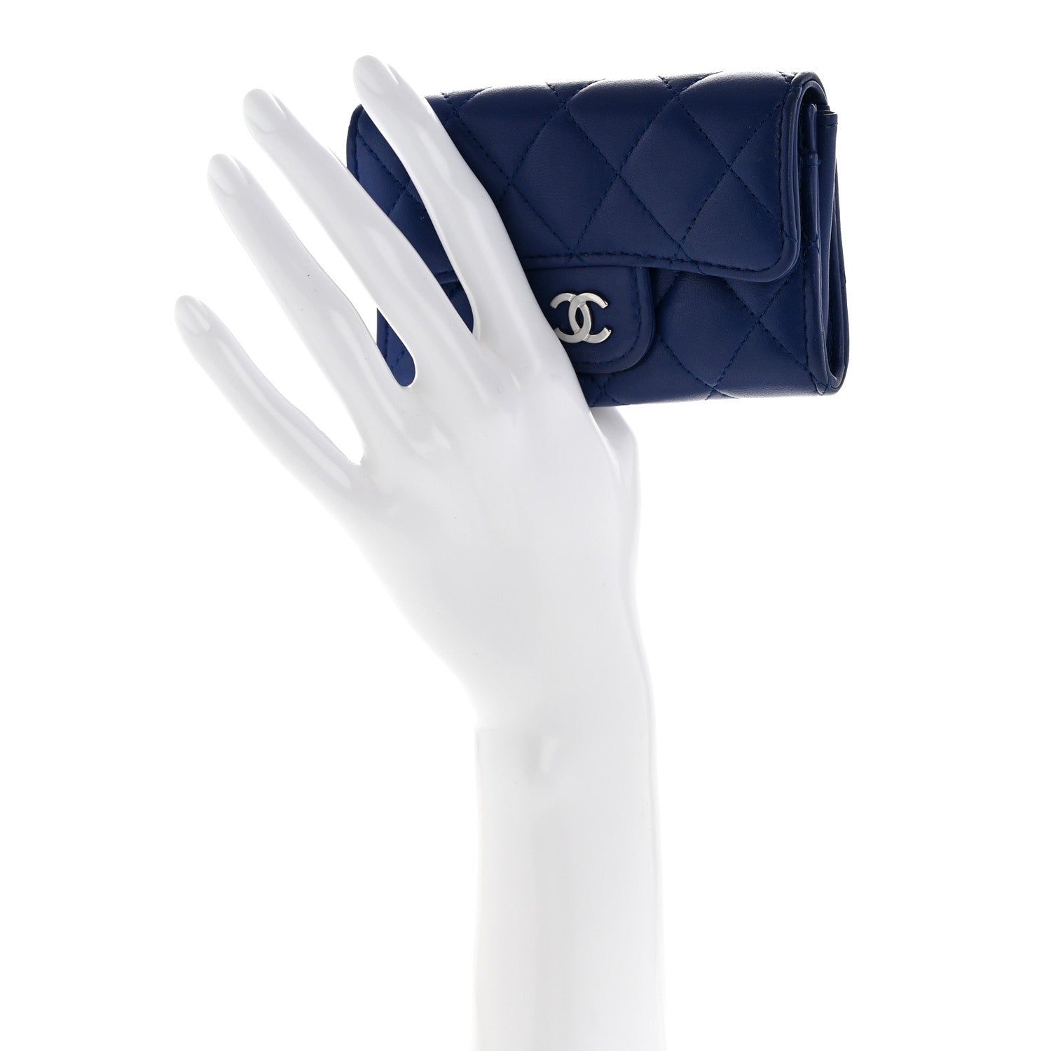 Lambskin Quilted Flap Card Holder Wallet Blue