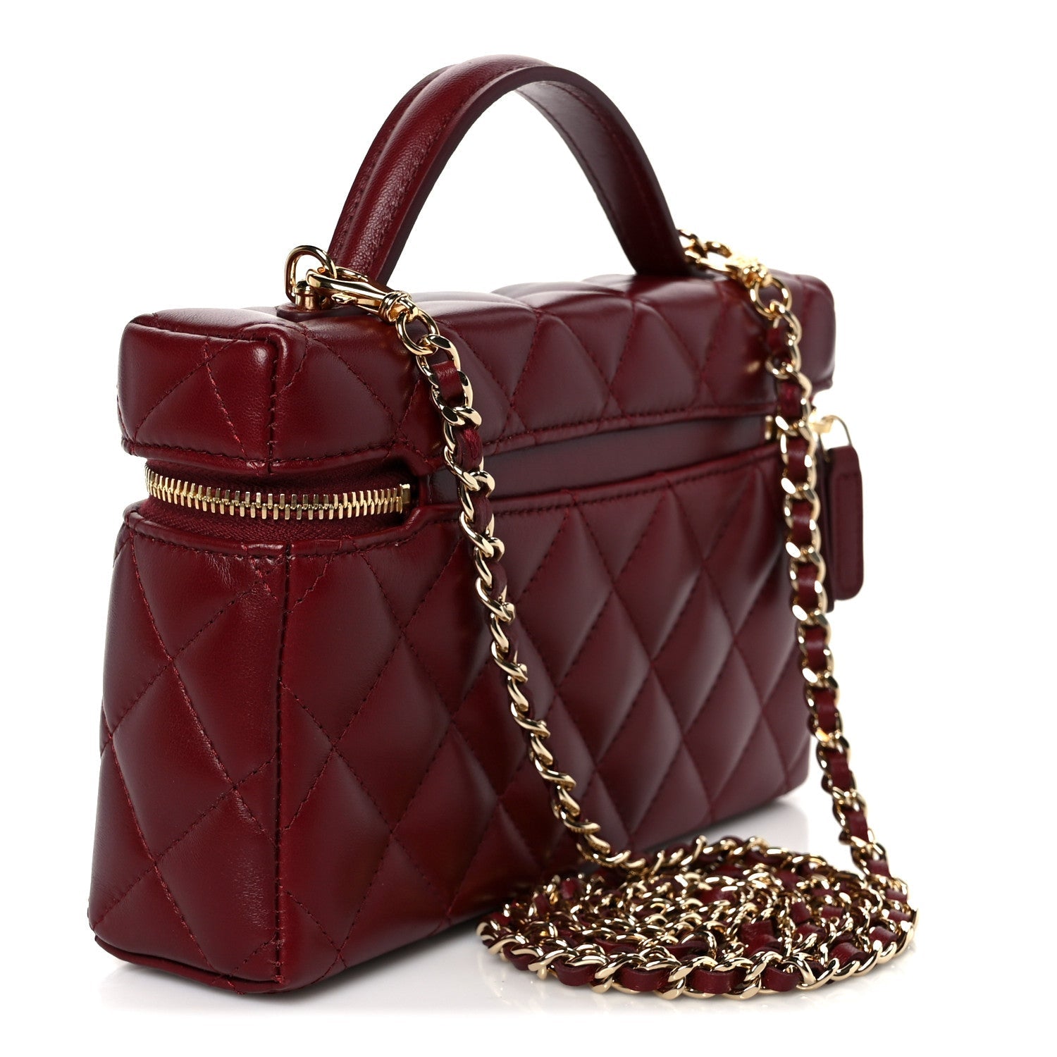 Caviar Quilted Top Handle Slim Vanity With Chain Burgundy