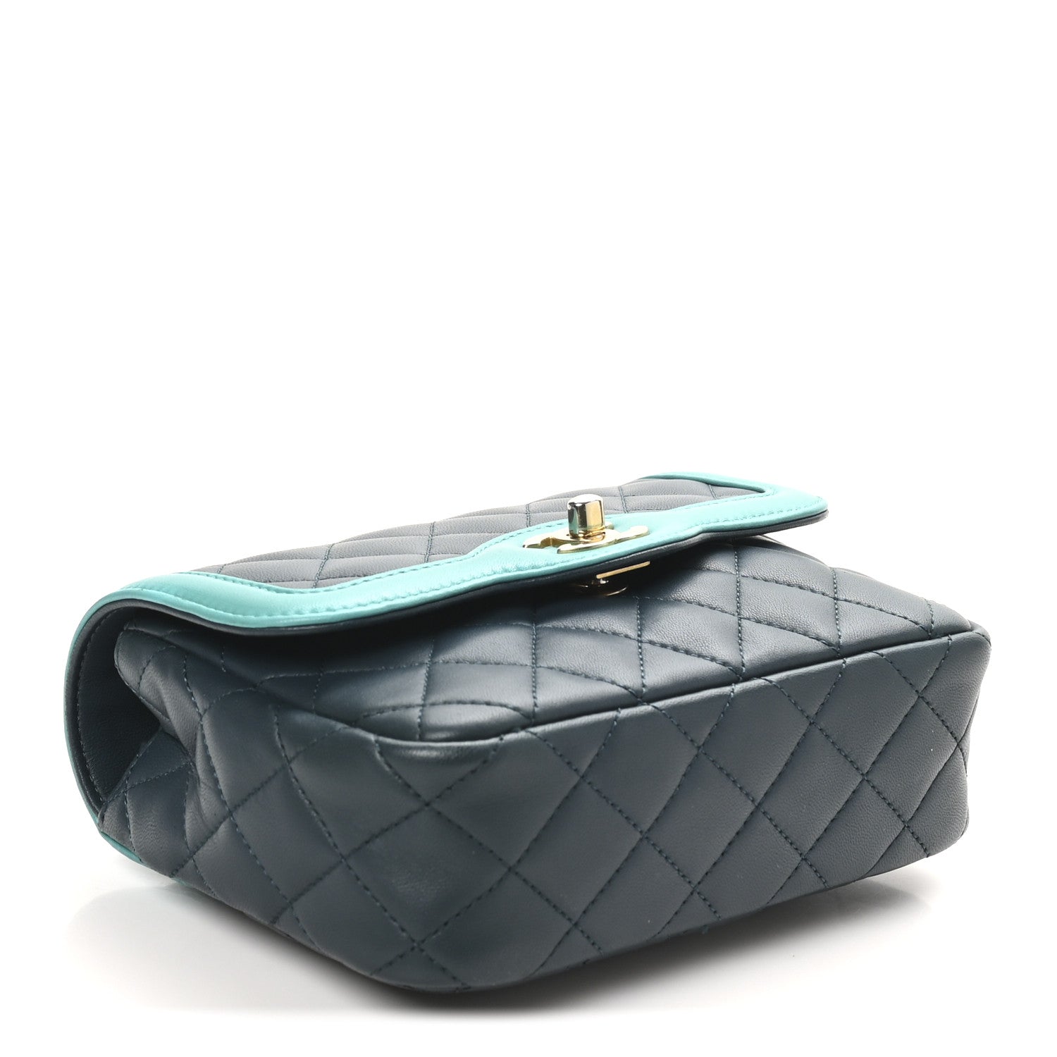 Lambskin Quilted Two Tone Day Flap Navy Turquoise