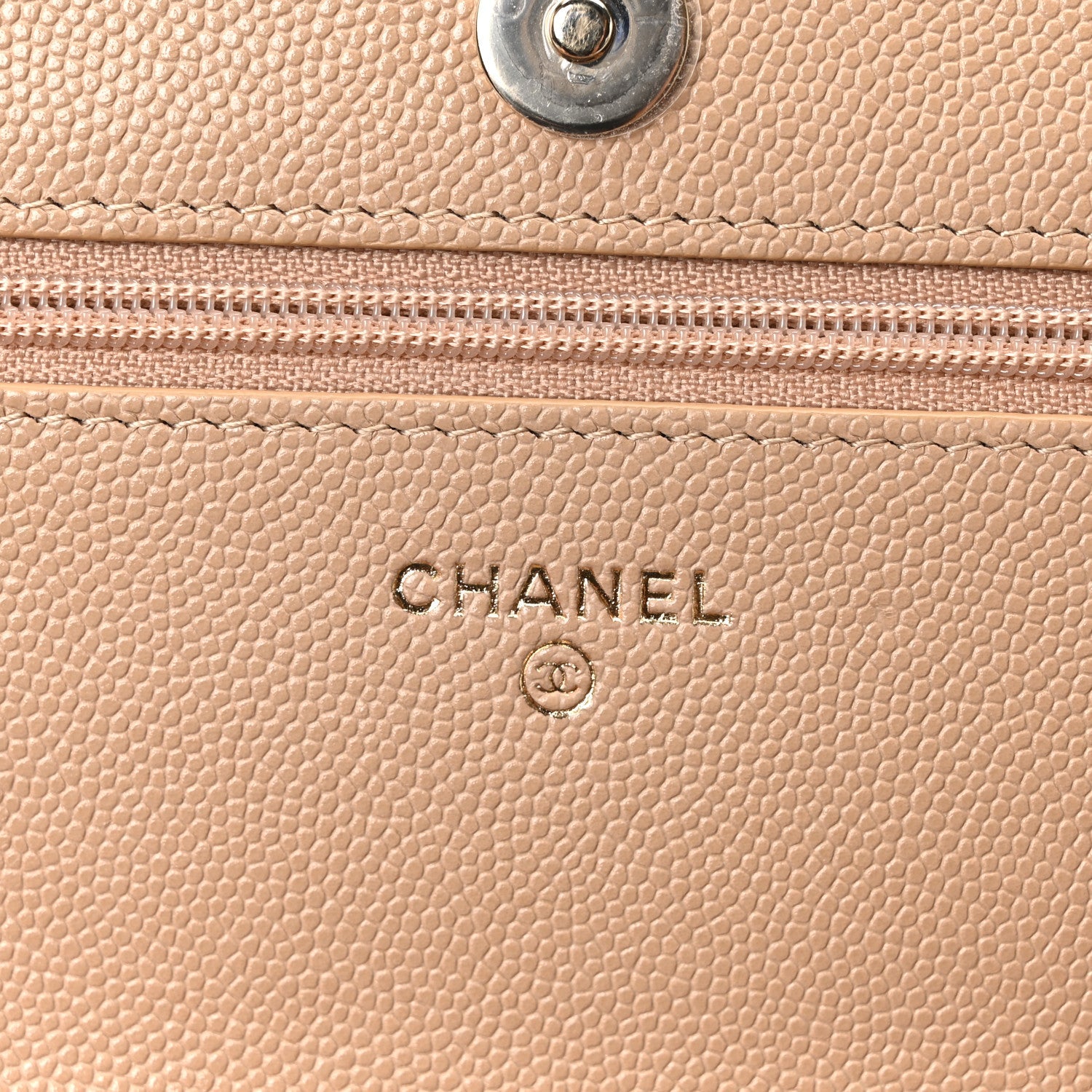Caviar Quilted Crystal CC Wallet On Chain WOC Beige
