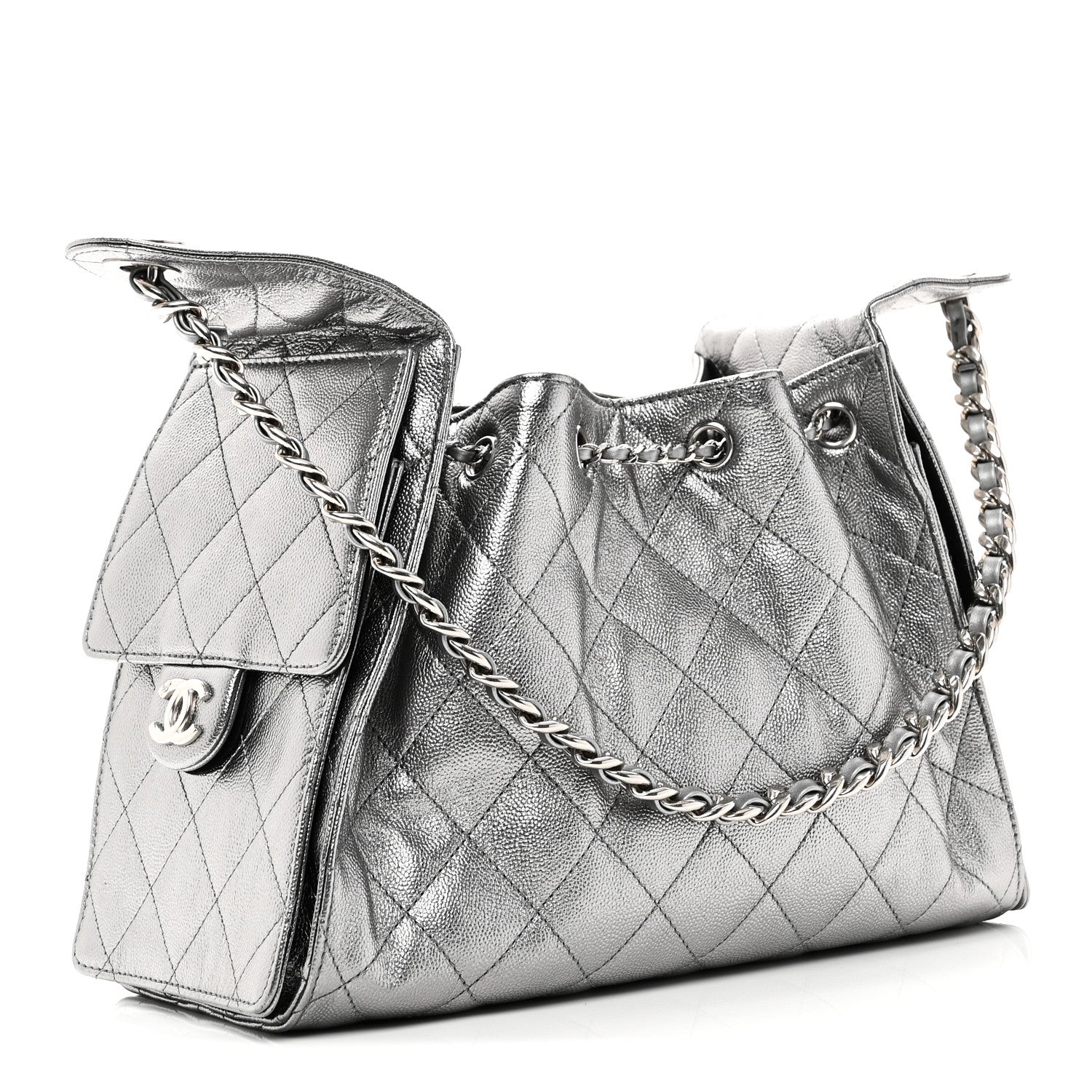 Metallic Caviar Quilted Small Chanel 25 Handbag Anthracite