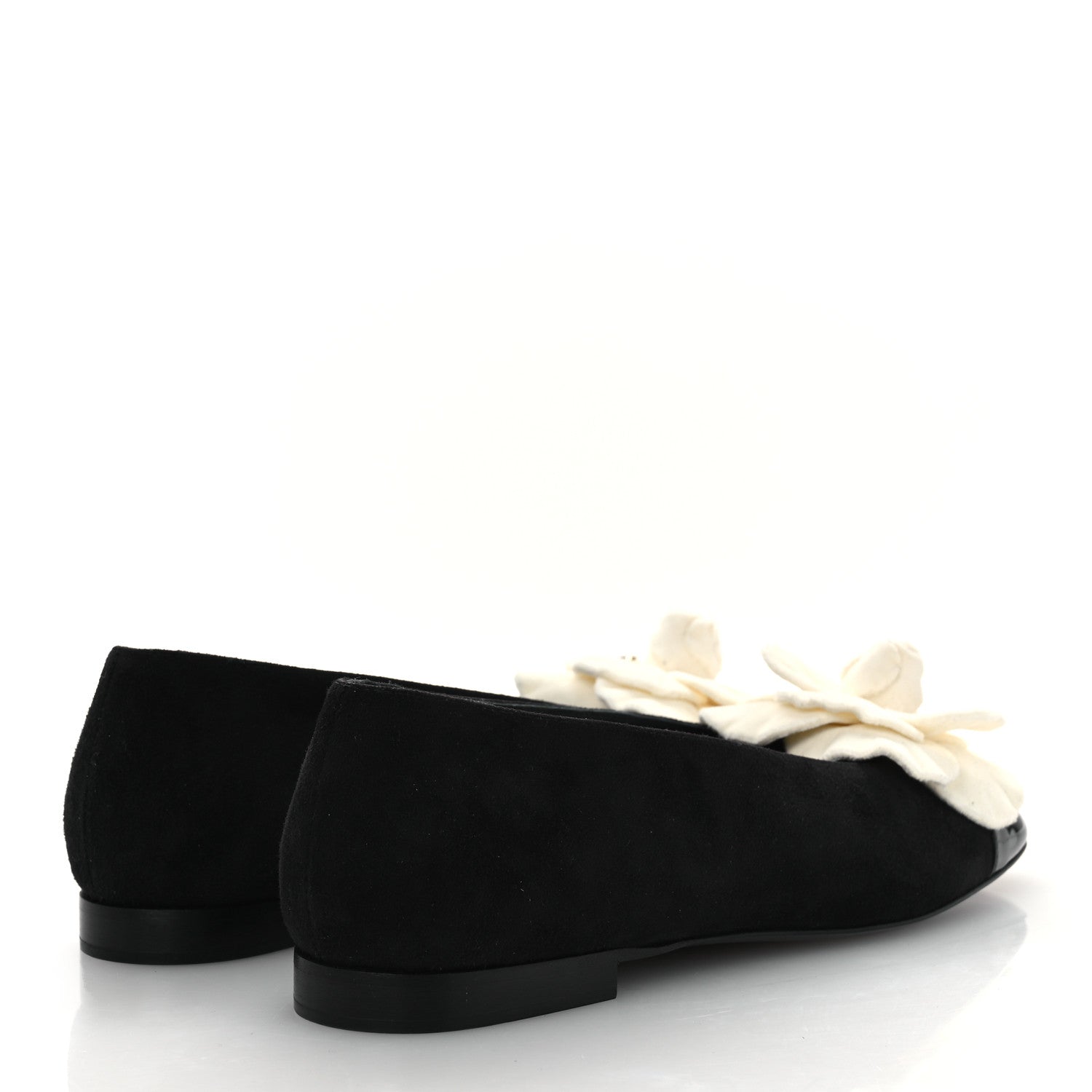 Suede Patent Cap Toe Camellia Ballerina Flats 36.5 Black White