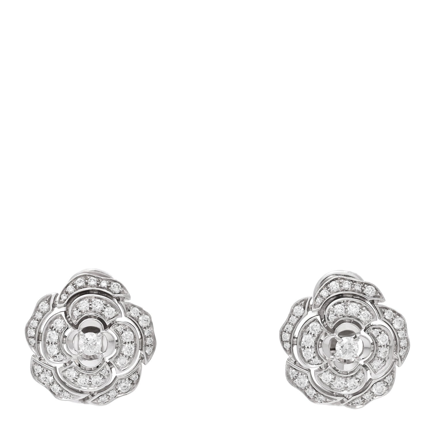 18K White Gold Diamond Bouton de Camelia Earrings