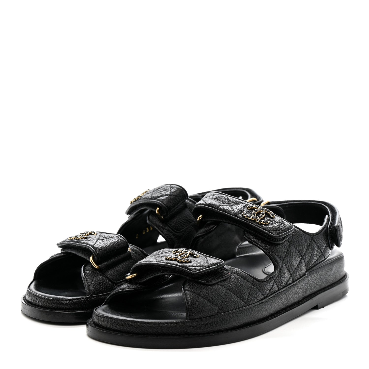 Grained Calfskin Velcro Dad Sandals 36.5 Black