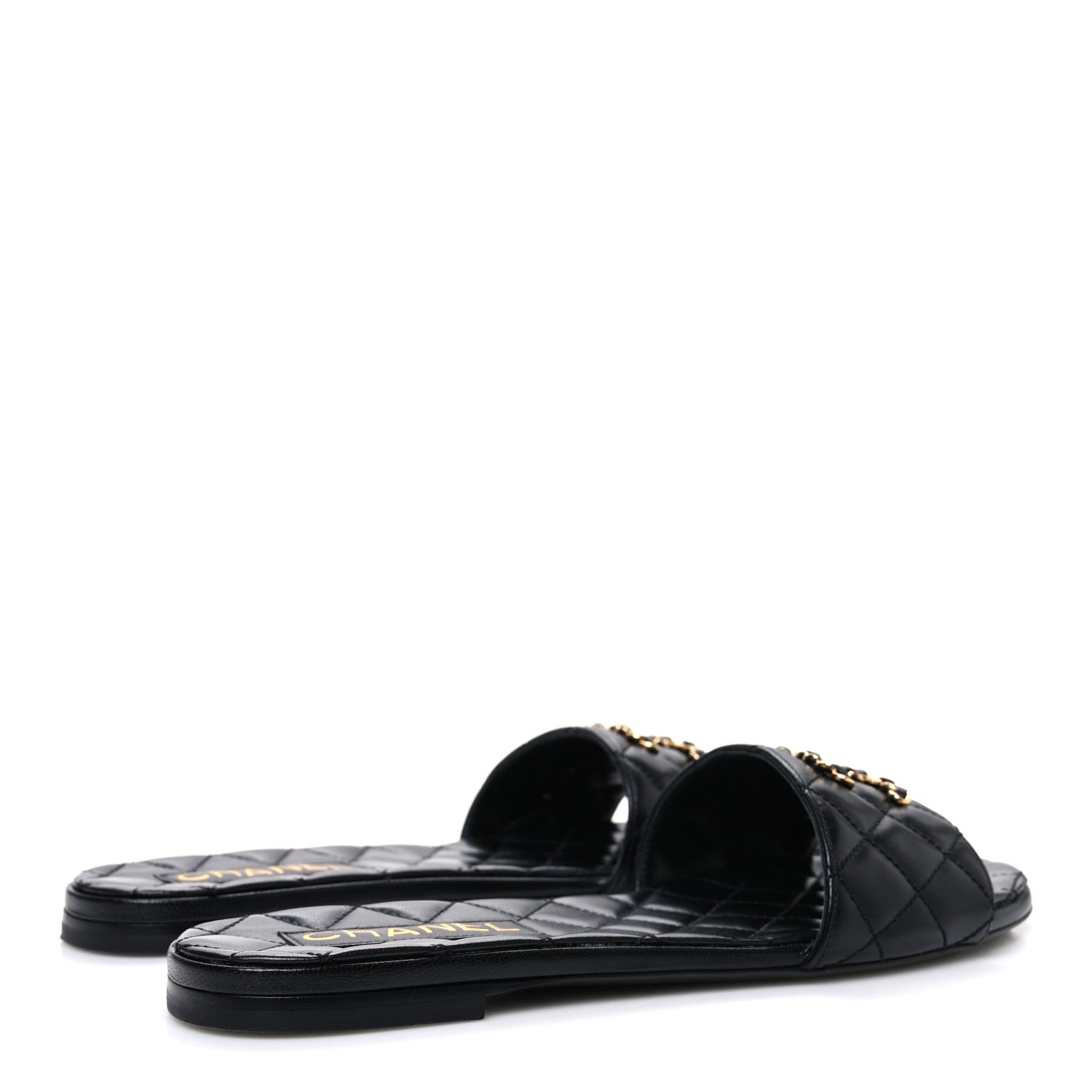 Shiny Goatskin Quilted CC Mules Sandals 40 Black