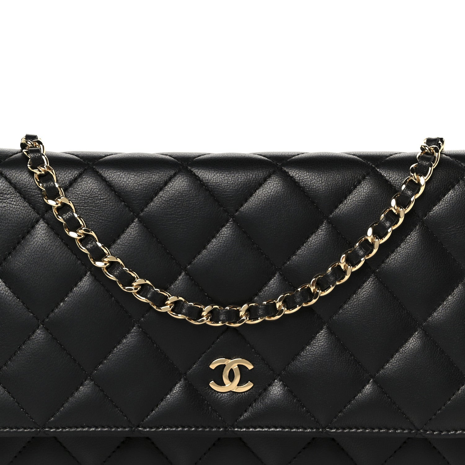 Lambskin Quilted Wallet On Chain WOC Black