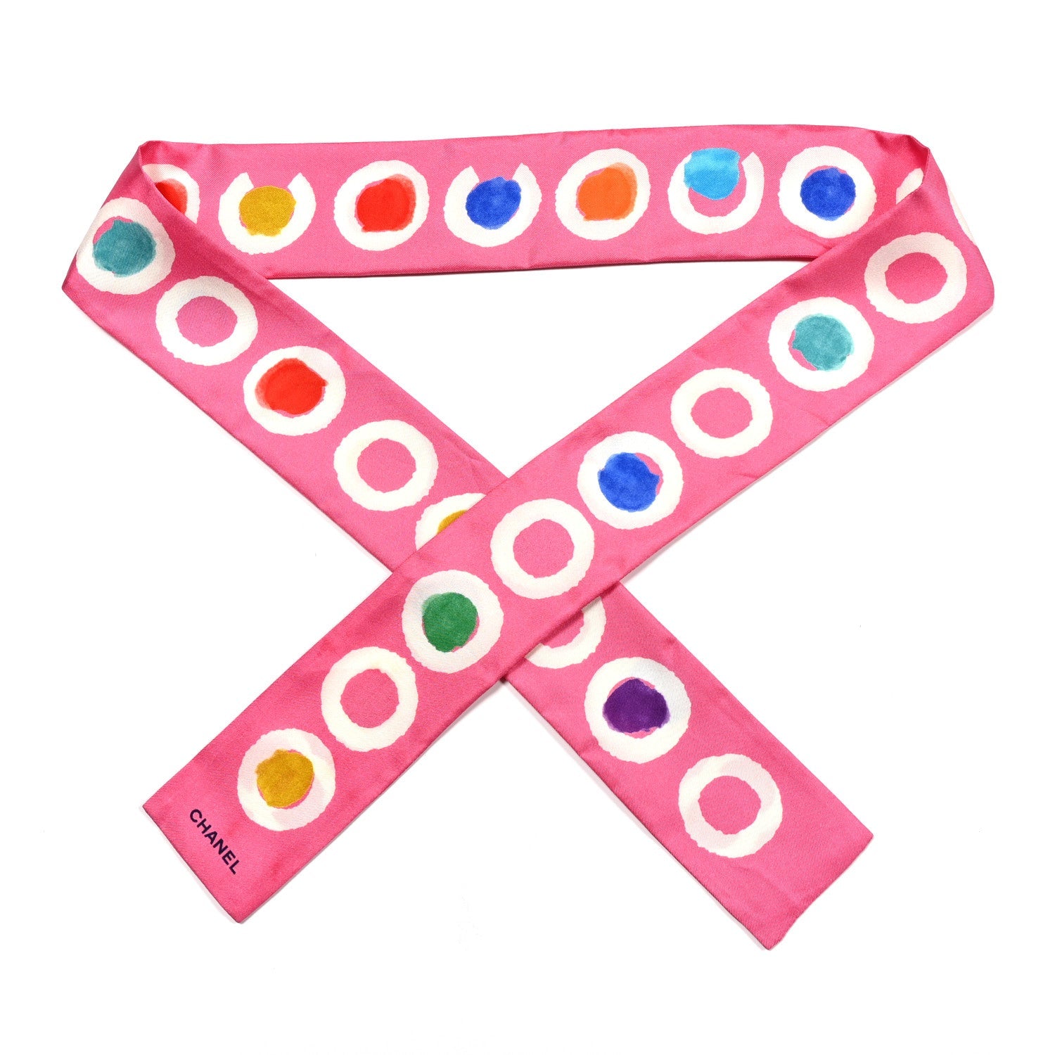 Silk CC Slim Bandeau Scarf Pink Multicolor