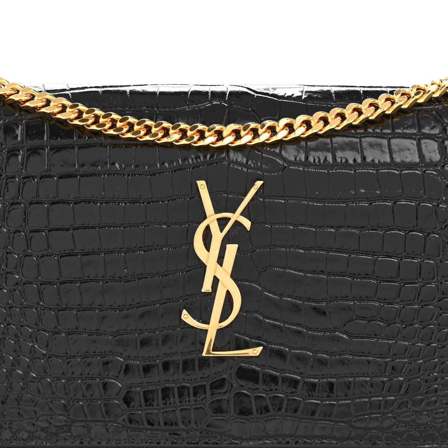 Calfskin Crocodile Embossed Cassandre Wallet On Chain WOC Black