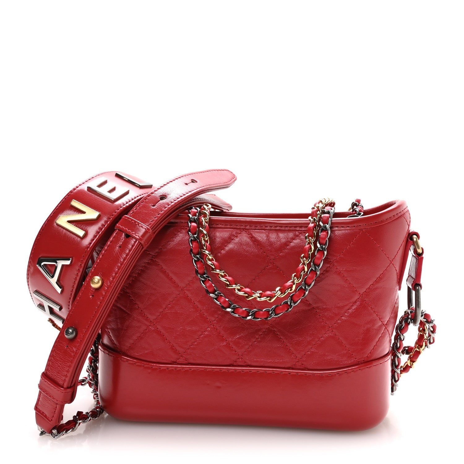 Aged Calfskin Quilted Small Gabrielle Logo Hobo Red