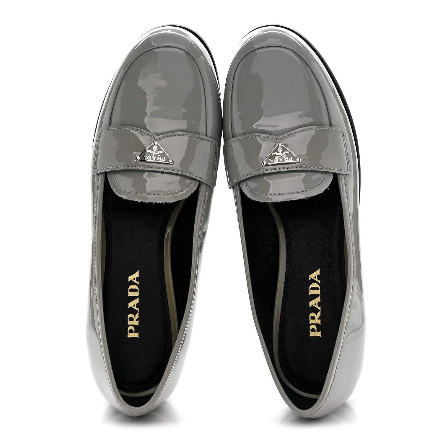Vernice Metal Triangle Logo 25mm Loafers 38 Granito