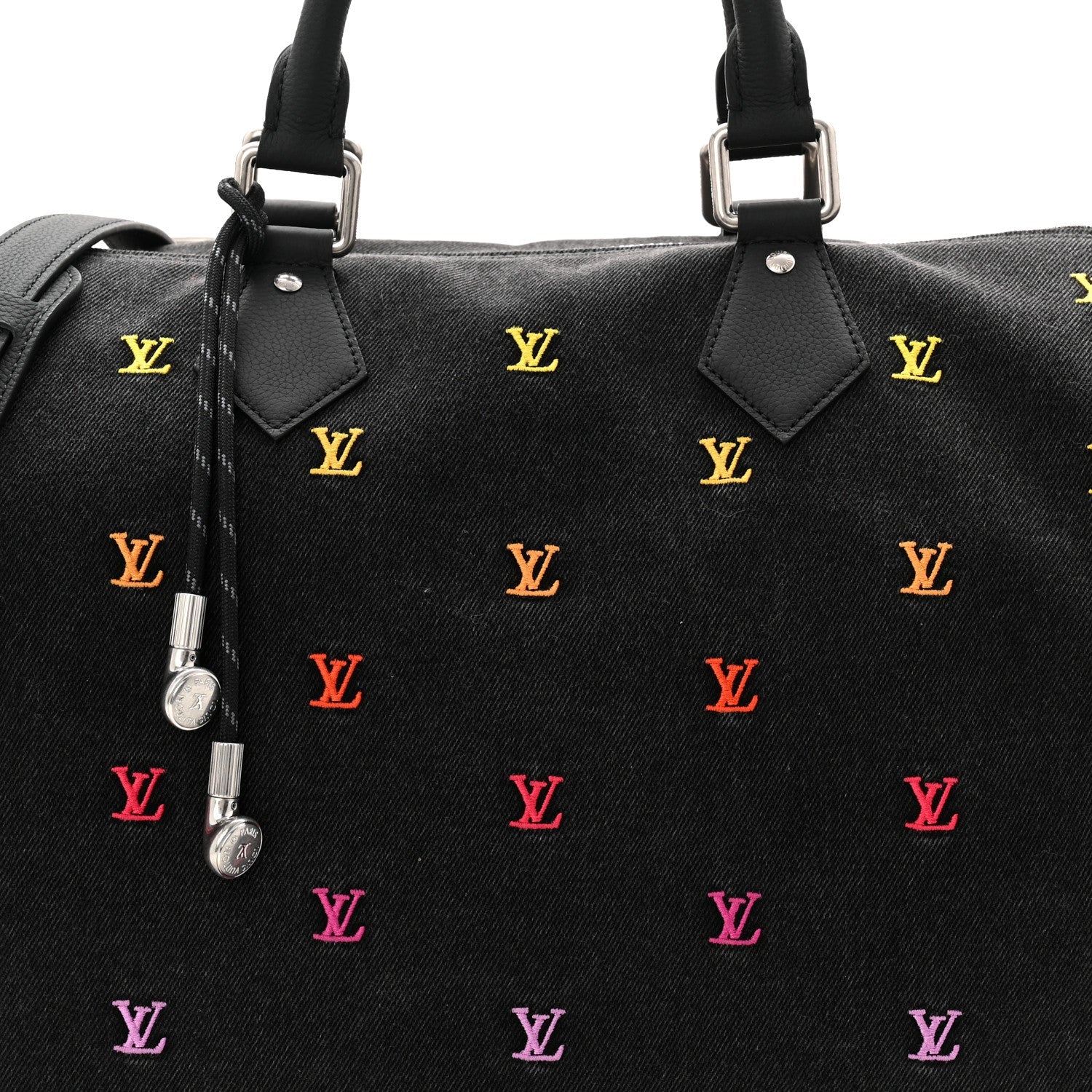 LV Blason Denim Calfskin Speedy Bandouliere 40 Black Gradient Orange