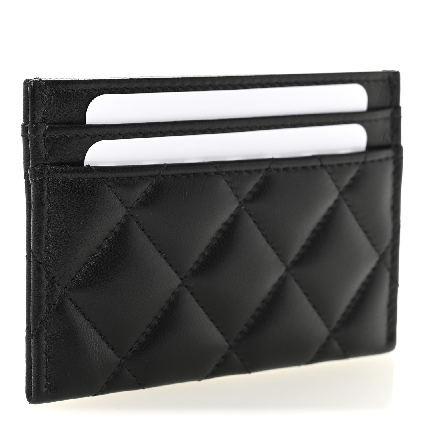 Lambskin Quilted Pearl CC Chanel Card Holder Black