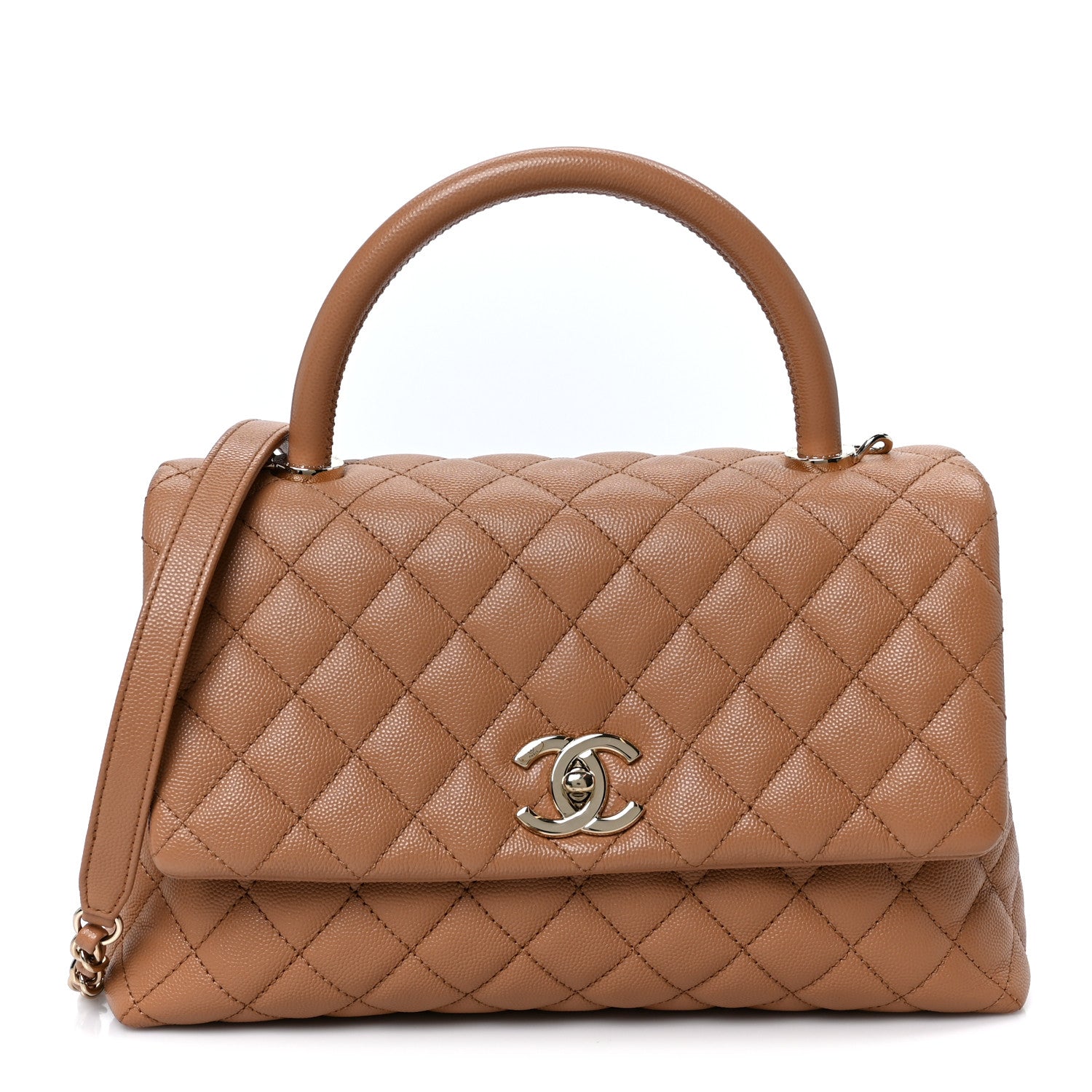 Caviar Quilted Small Coco Handle Flap Brown