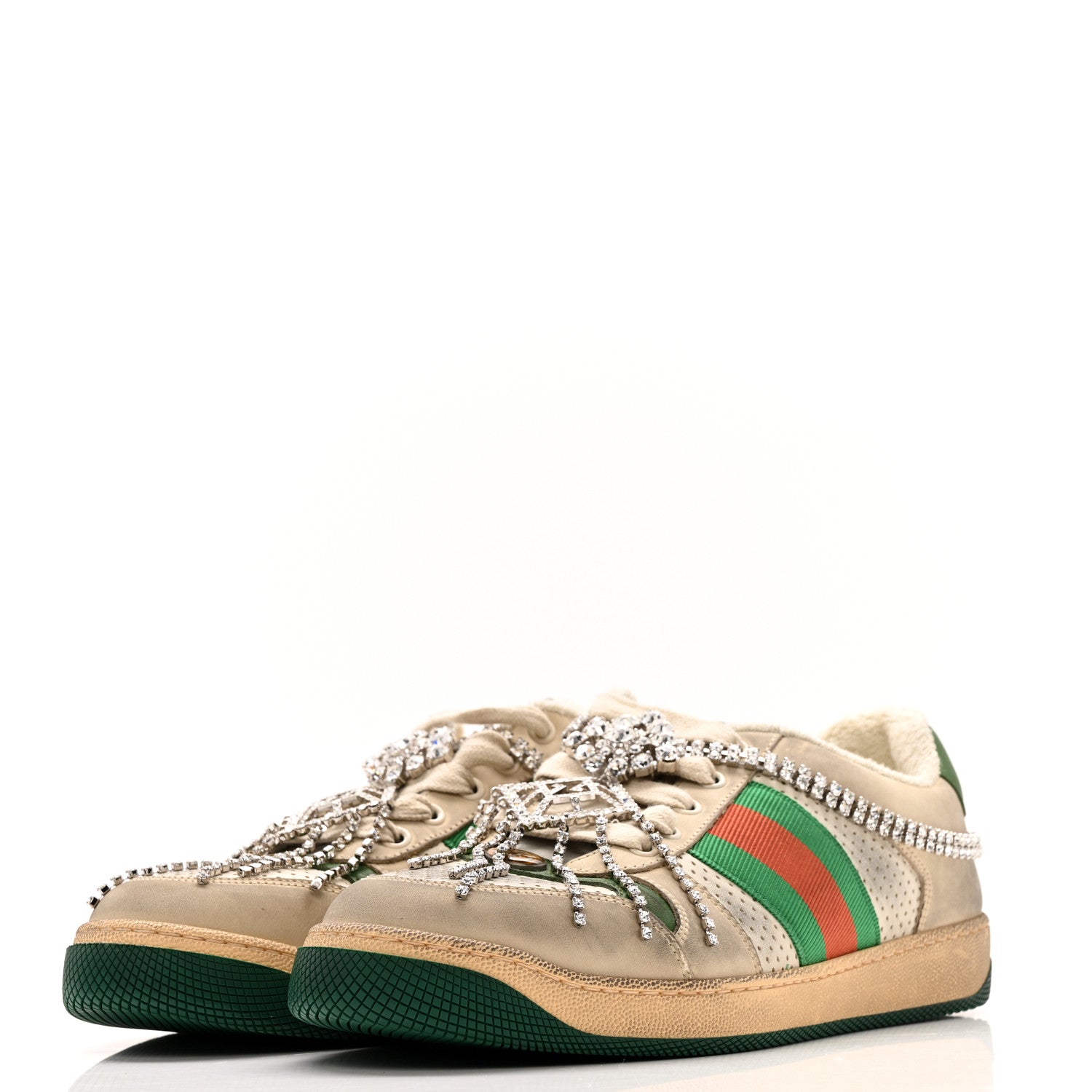 Nubuck Calfskin Web Removable Crystals Mens Screener Sneakers 7 Dusty Milk New Mystic White