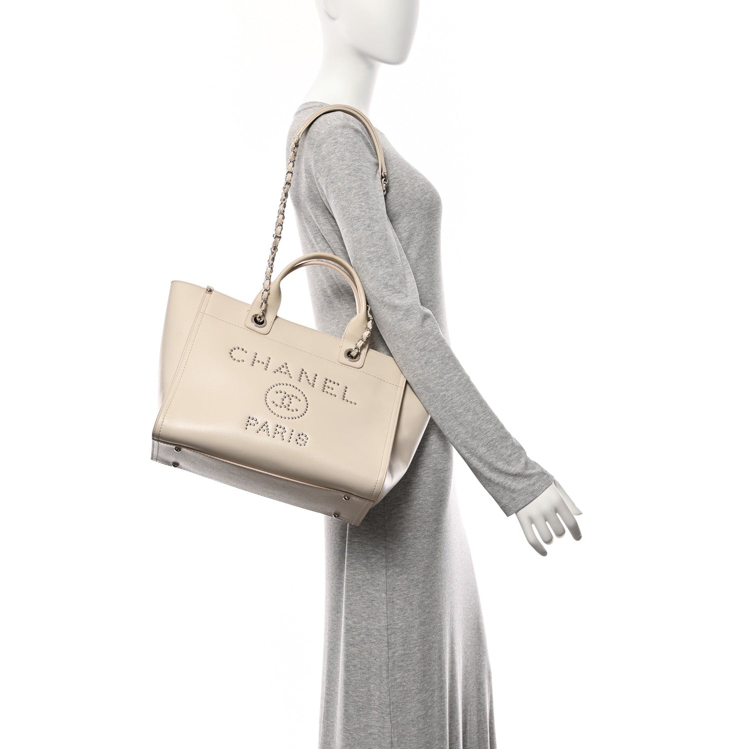 Caviar Small Studded Deauville Tote Ivory