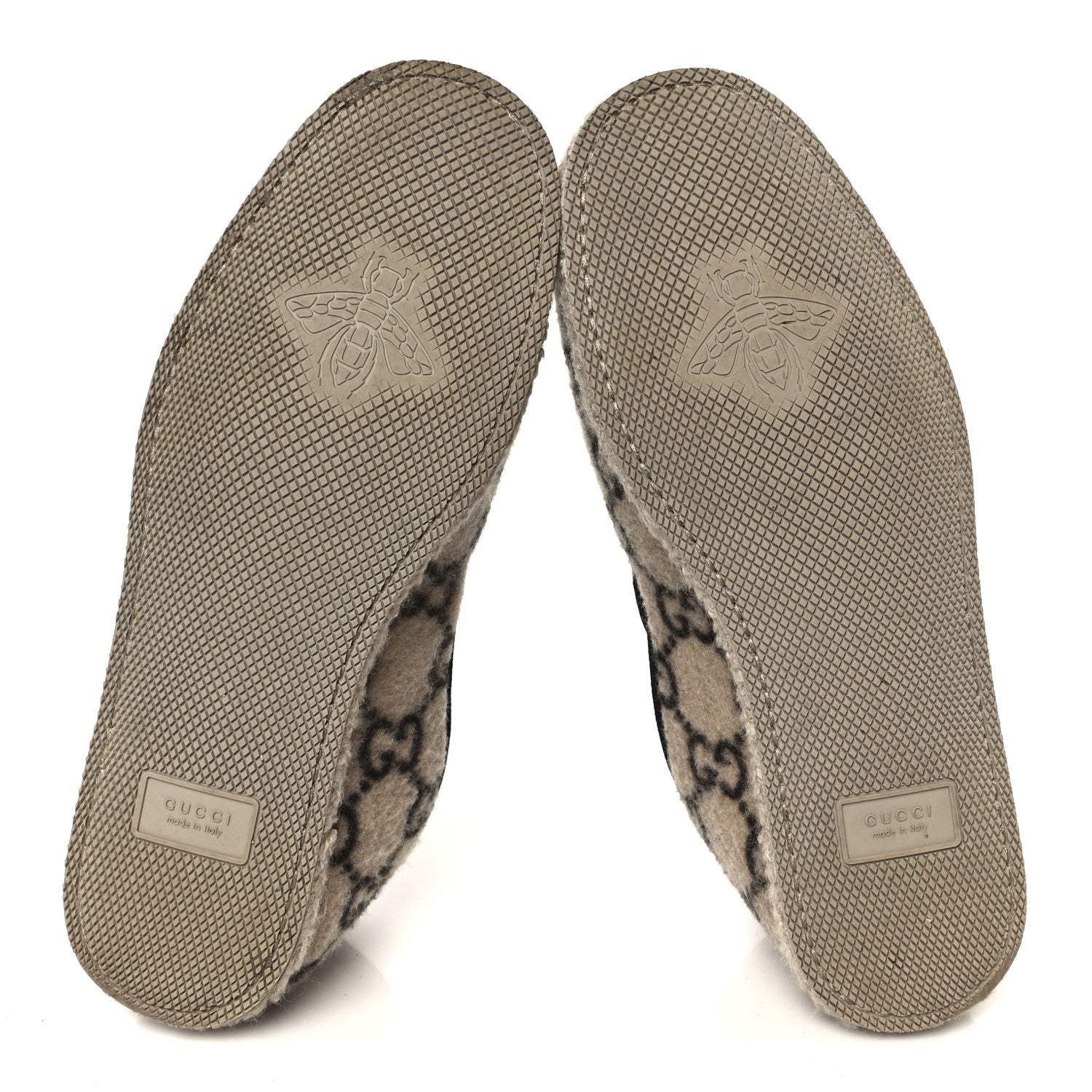 Covered Wool GG Monogram Mens Fria Horsebit Loafers 9 Beige Ebony Black Butterscotch
