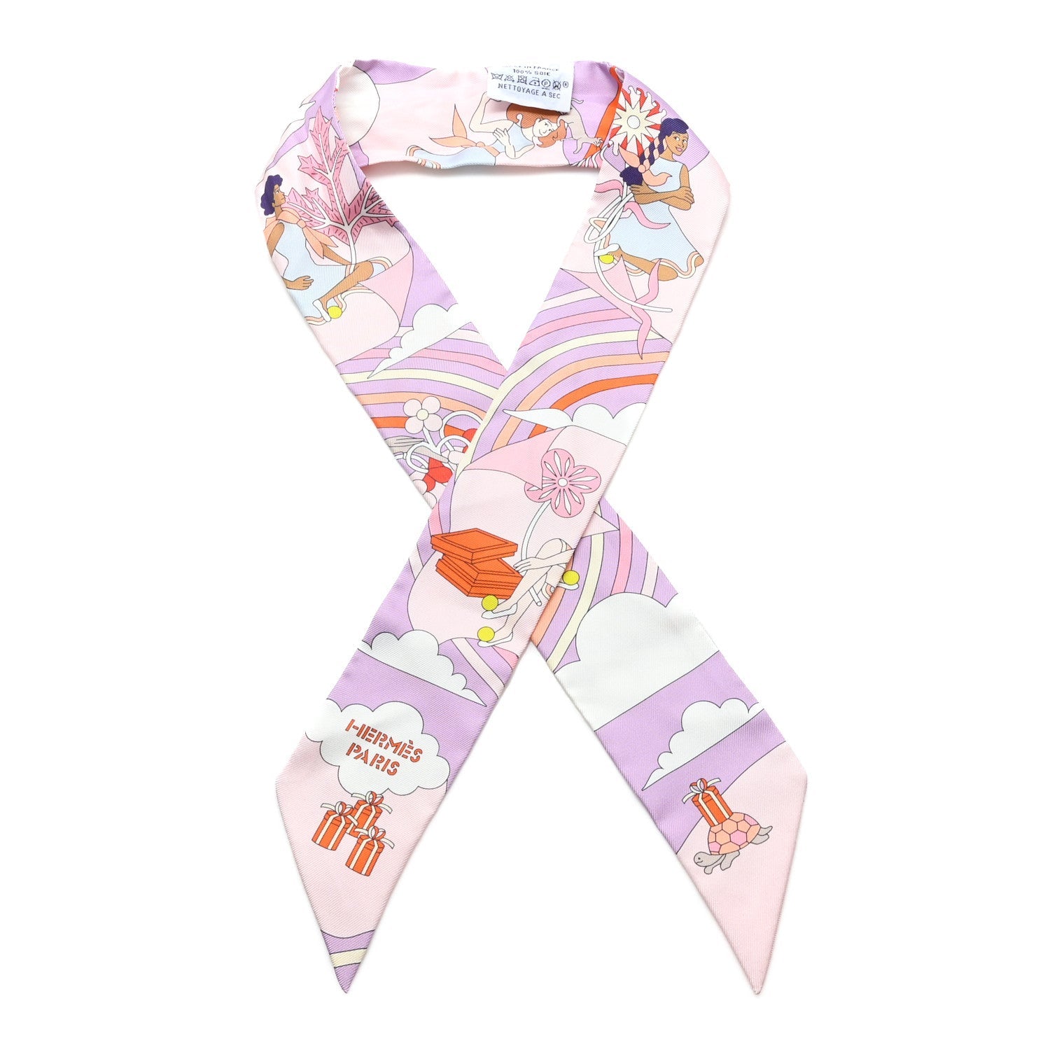 Silk Carres Volants Twilly Lilas Rose Pale Orange