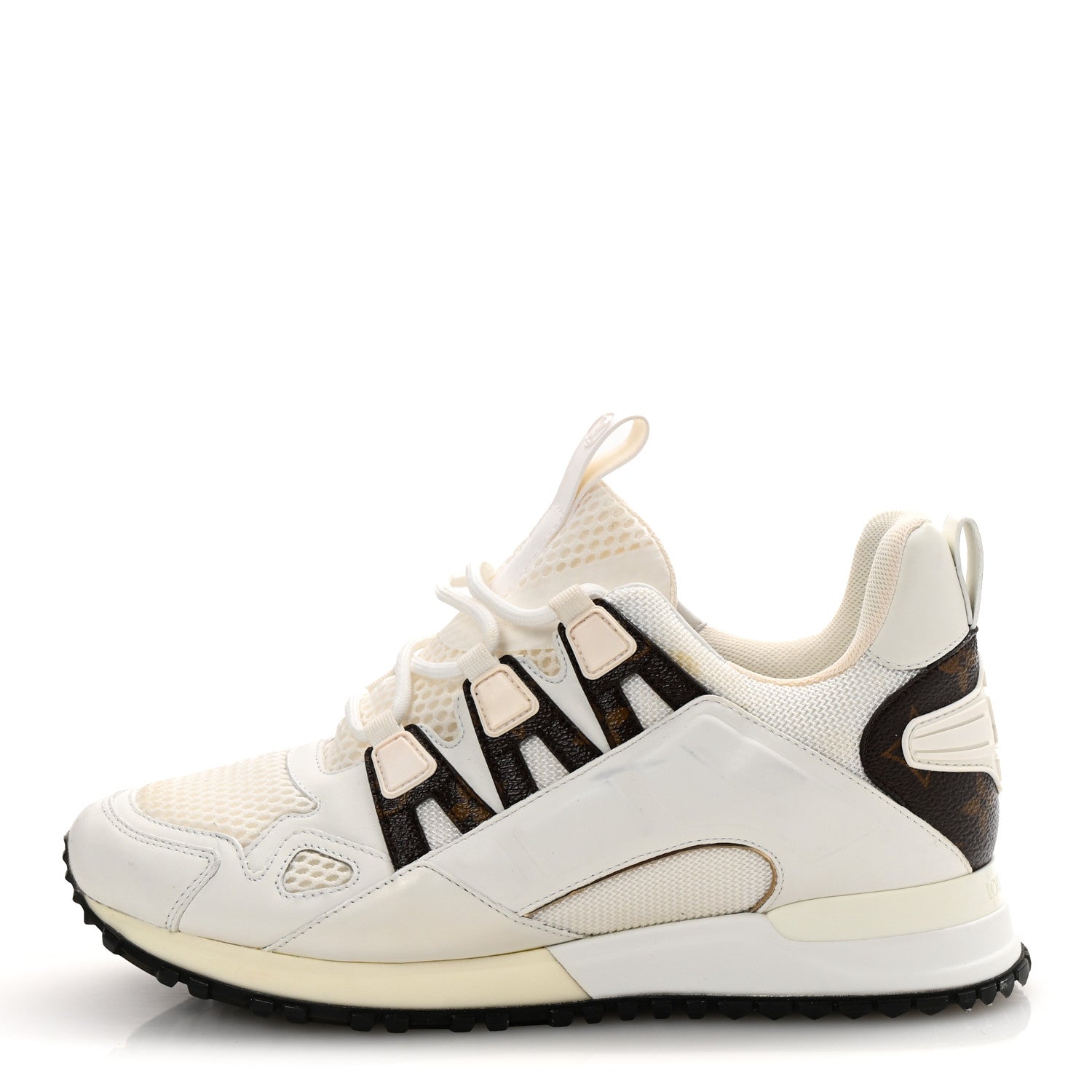 Calfskin Monogram Mesh Run Away Sneakers 37.5 White