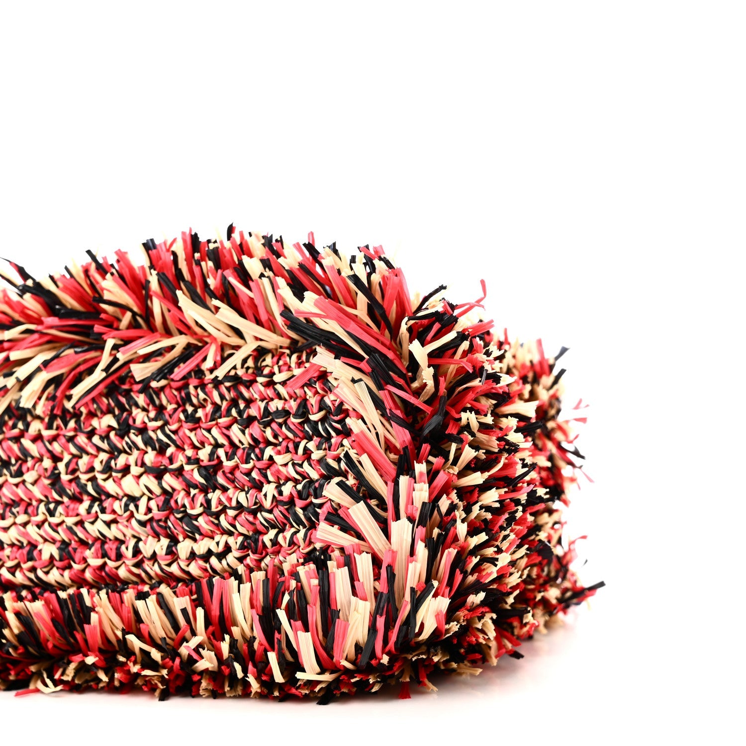 Raffia Fringe Nano Kelly Shopper Red Beige Black