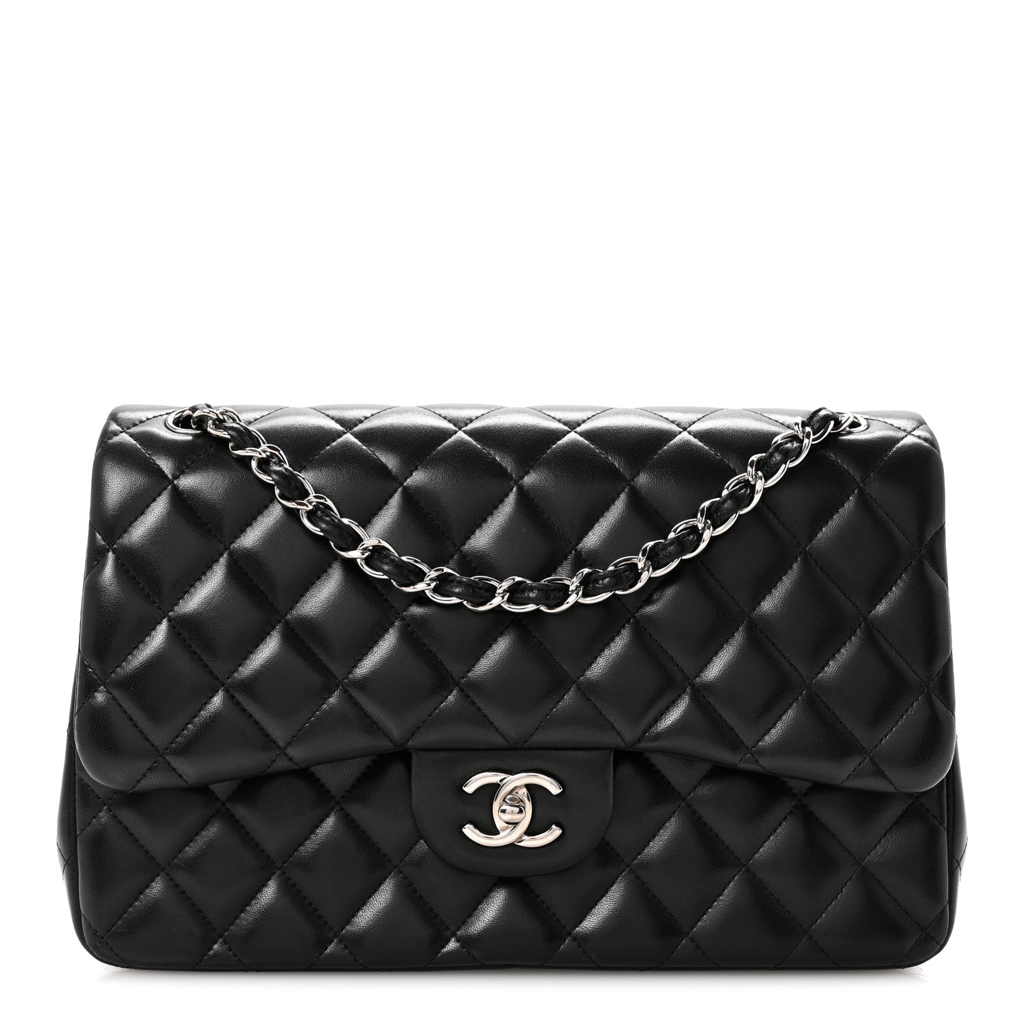 Lambskin Quilted Jumbo Double Flap Black