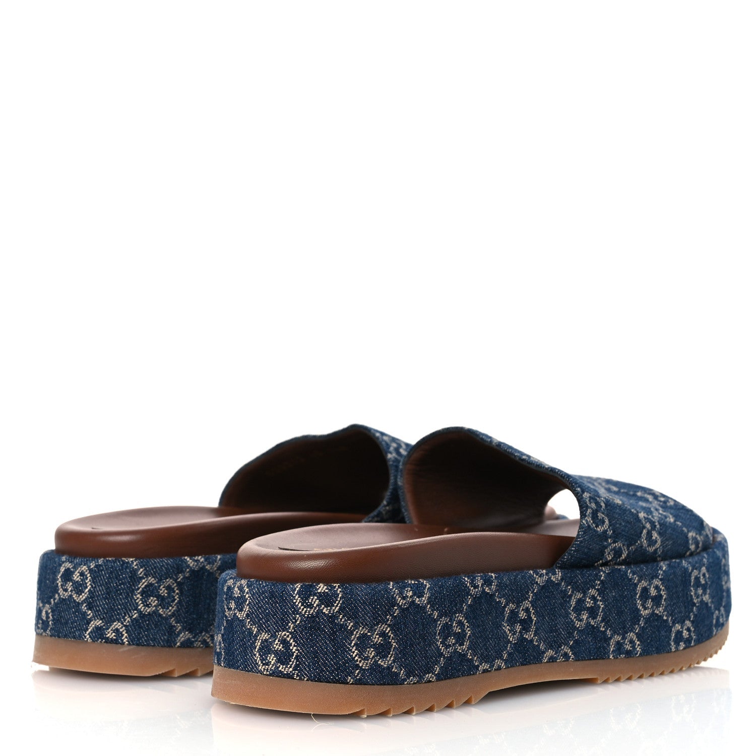 New Denim GG Monogram Angelina Platform 55mm Slide Sandals 40 Blue Tea