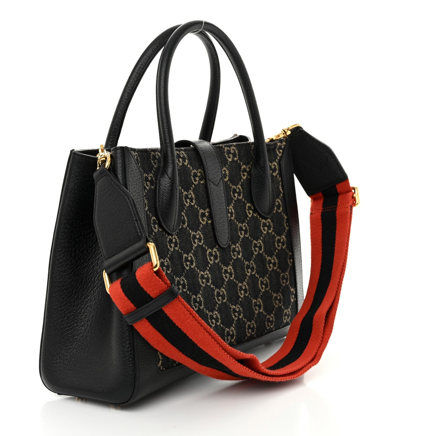 Jacquard Black Denim GG Monogram Textured Dollar Calfskin Medium Jackie 1961 Tote Black Ivory