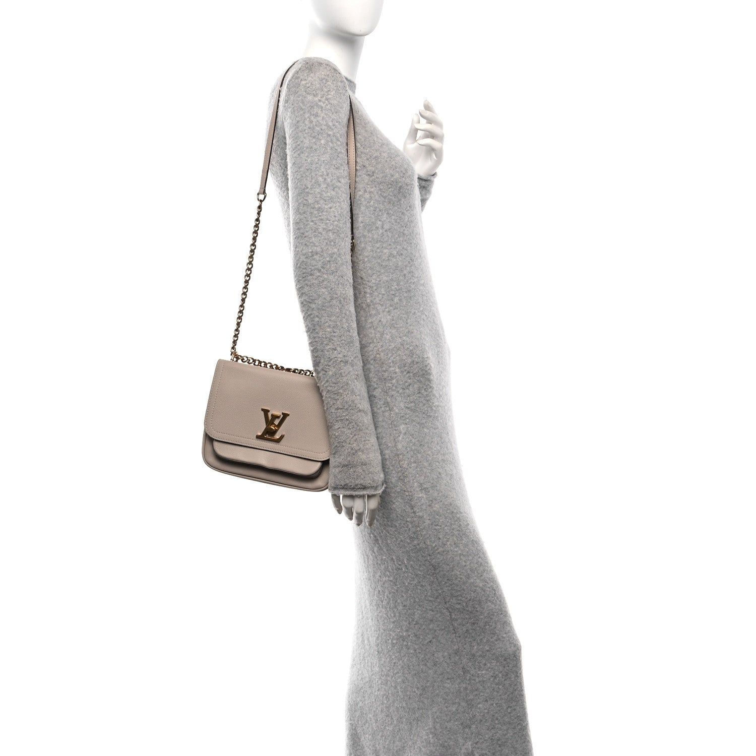 Grained Calfskin Lockme Chain Bag Greige