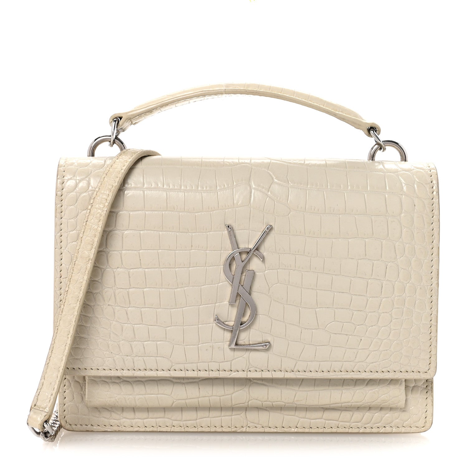 Calfskin Crocodile Embossed Monogram Sunset Chain Wallet Blanc Vintage