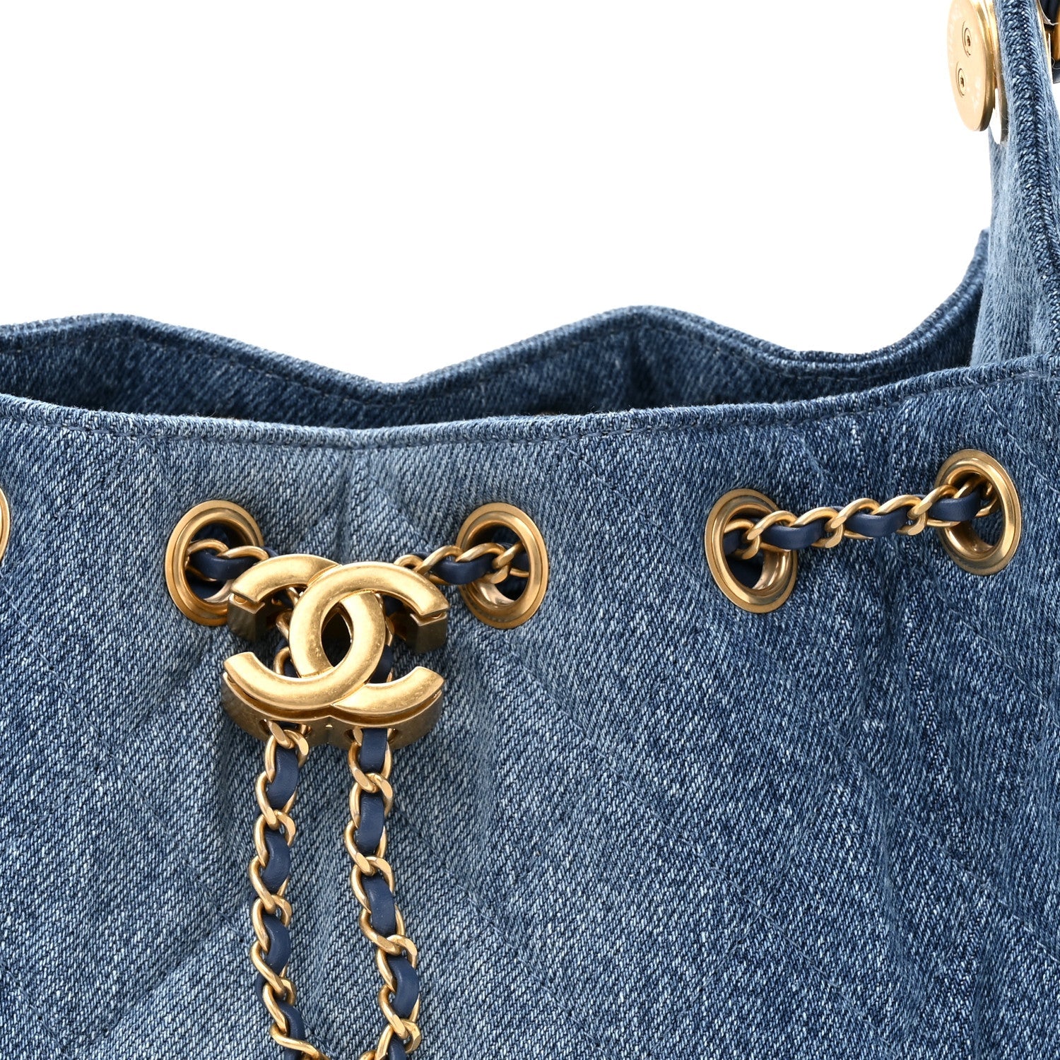 Washed Denim Quilted Mini Chanel 25 Handbag Blue
