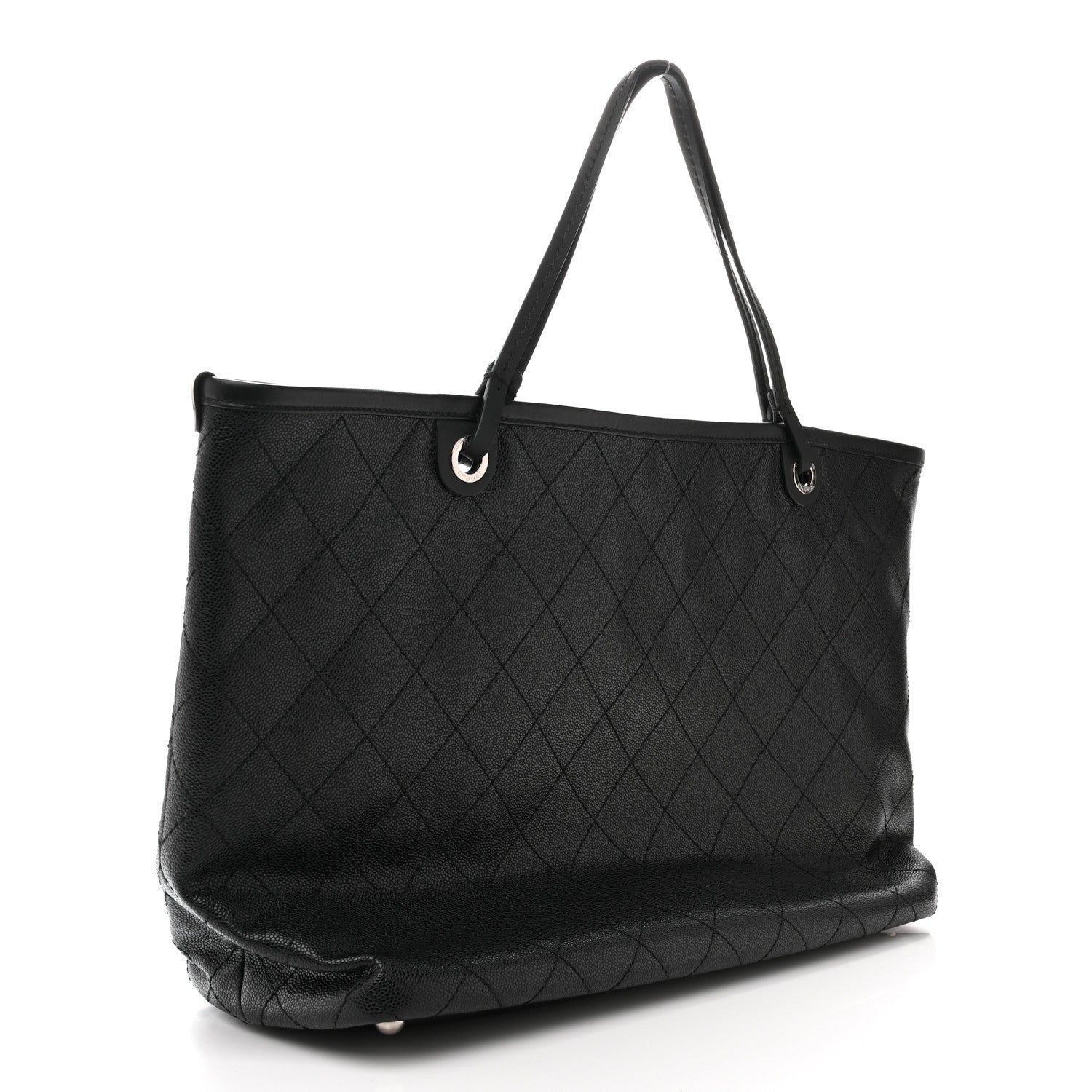 Grained Calfskin Large Shopping Fever Tote Black