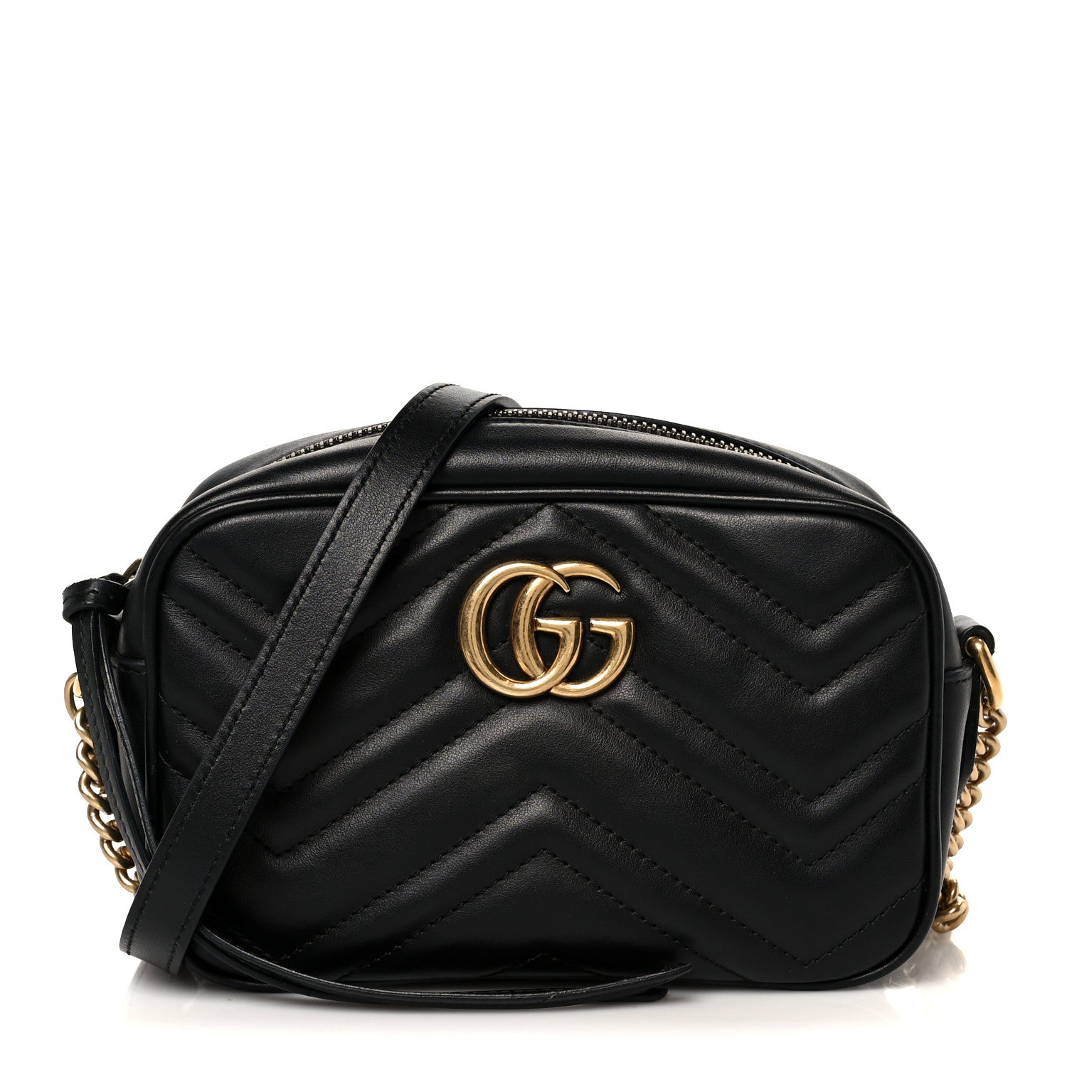 Calfskin Matelasse Mini GG Marmont Chain Shoulder Bag Black