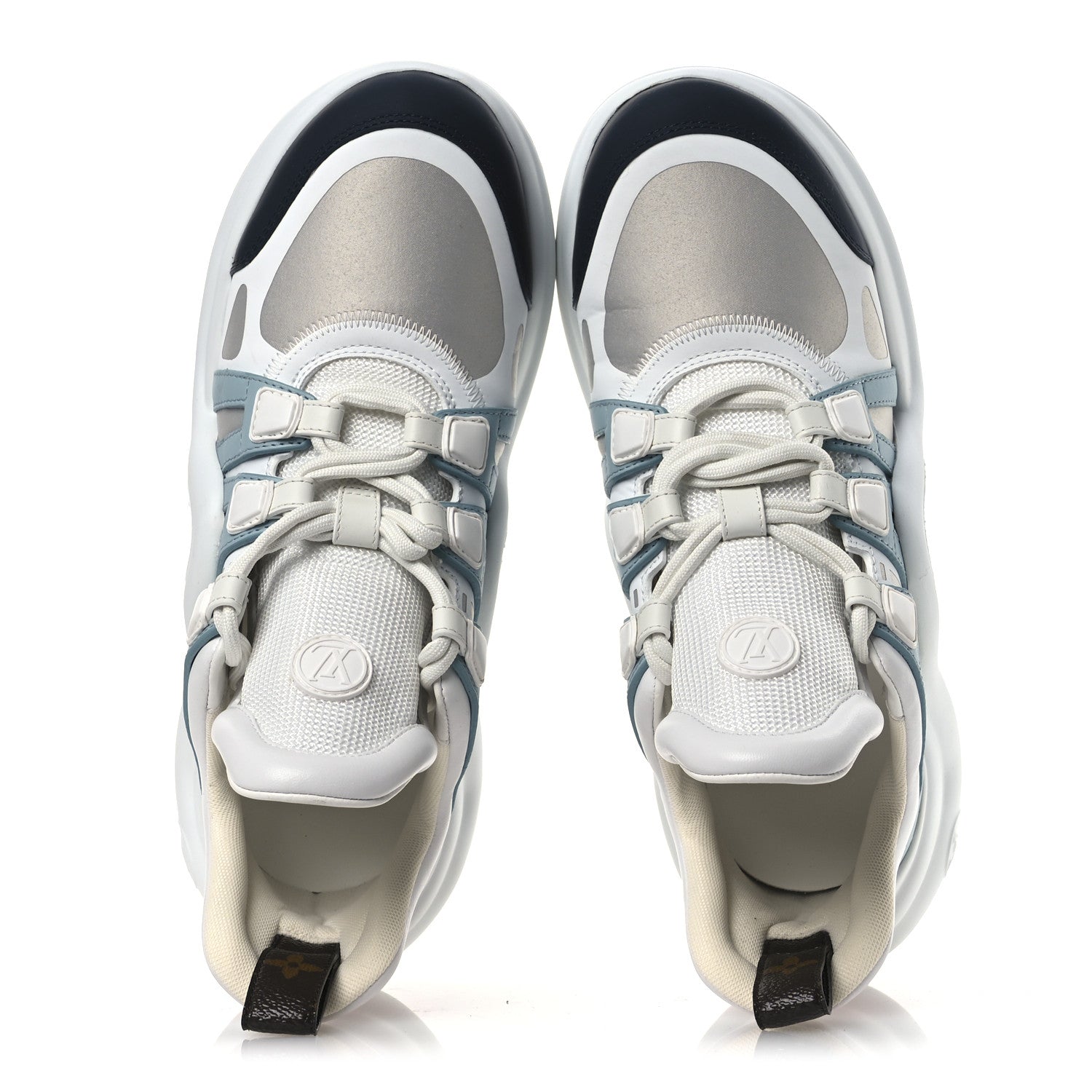 Calfskin Technical Nylon LV Archlight Sneakers 38 White Blue Gris