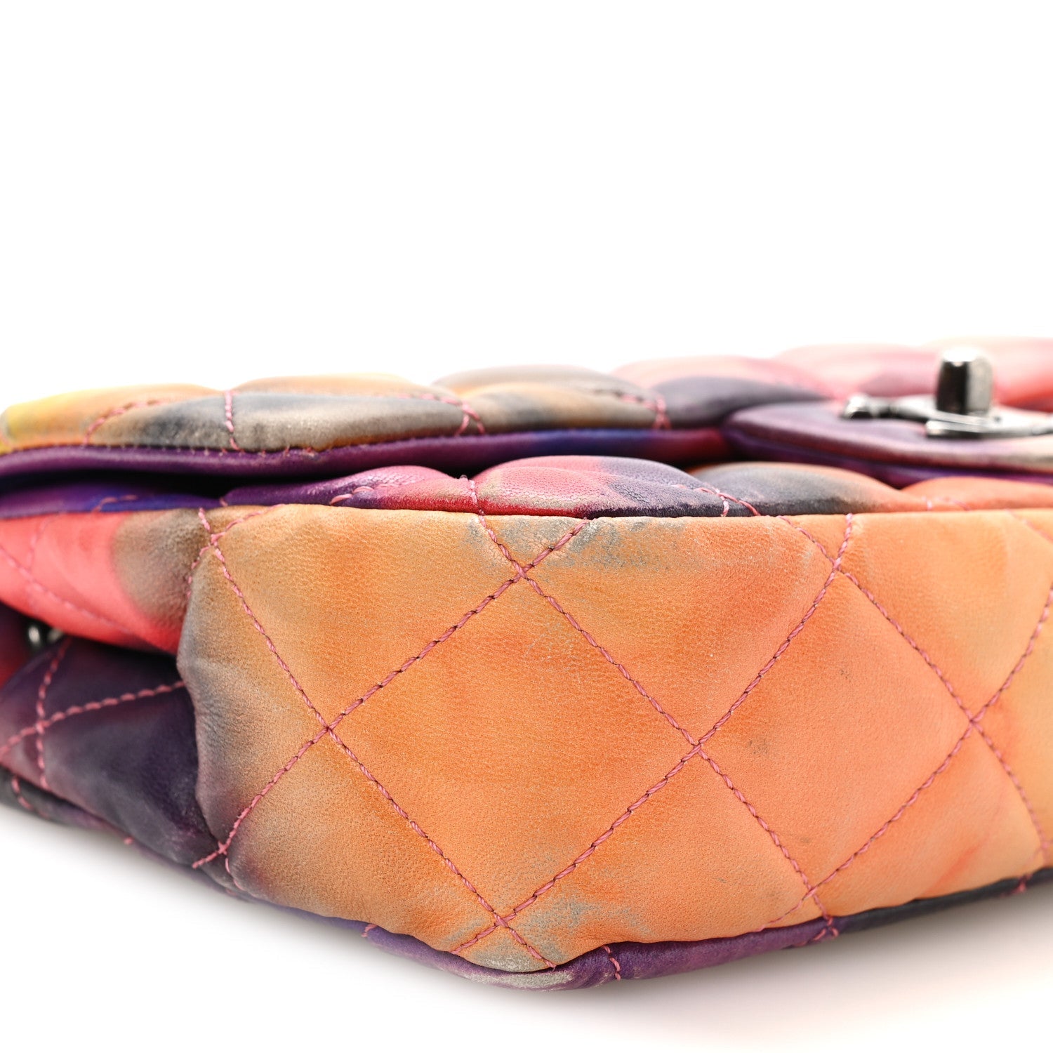 Printed Lambskin Quilted Small Flower Power Flap Ecru Orange Red Purple