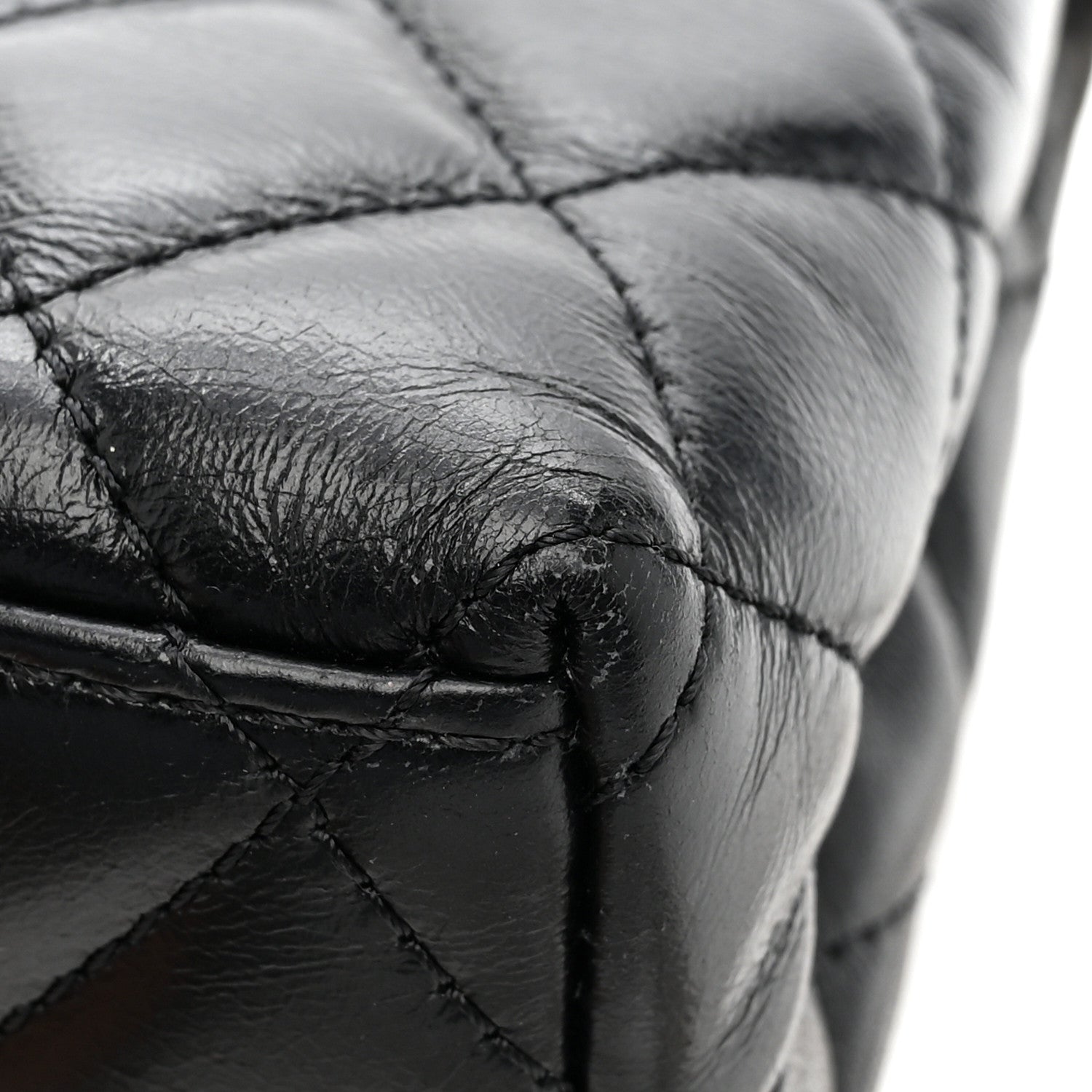 Shiny Aged Calfskin Quilted Nano Kelly Shopper Black