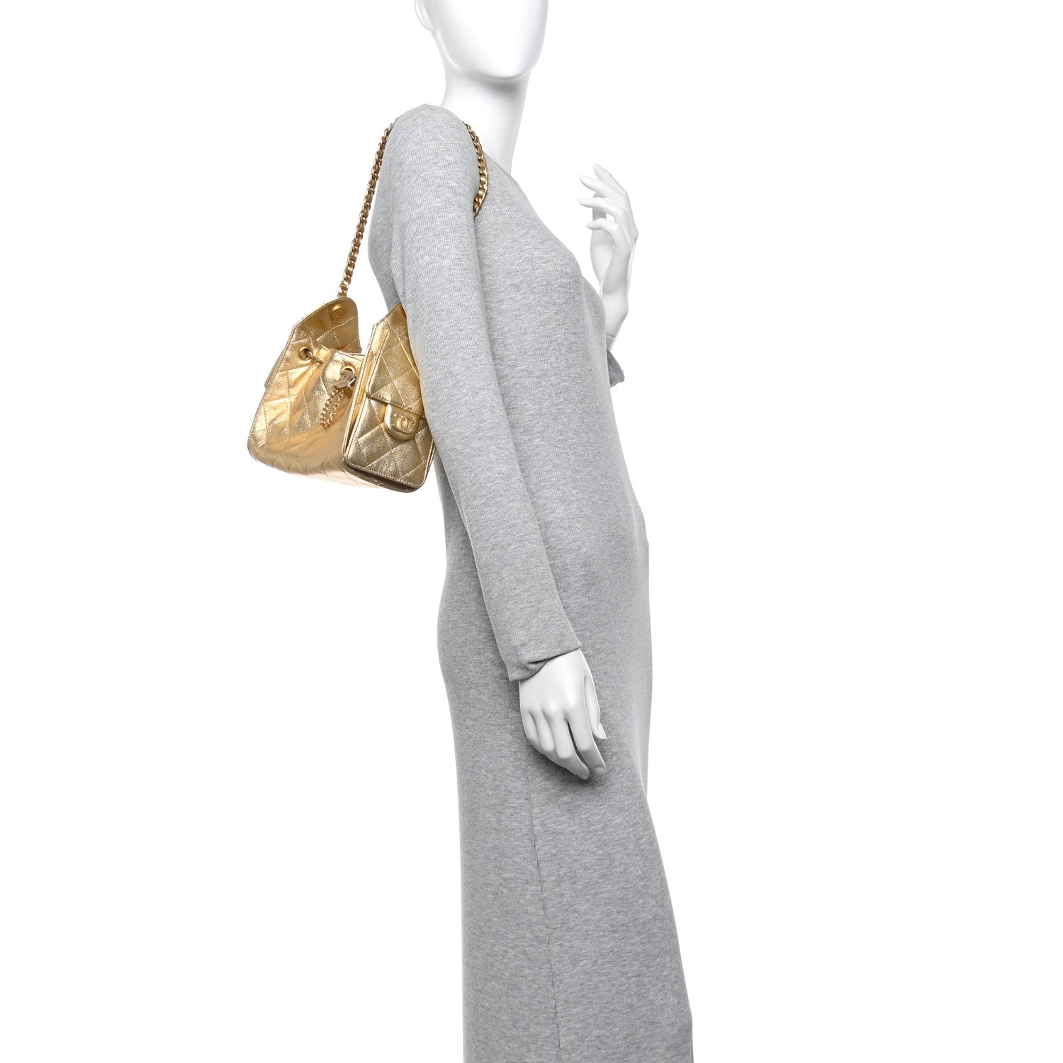 Metallic Caviar Quilted Mini Chanel 25 Handbag Gold