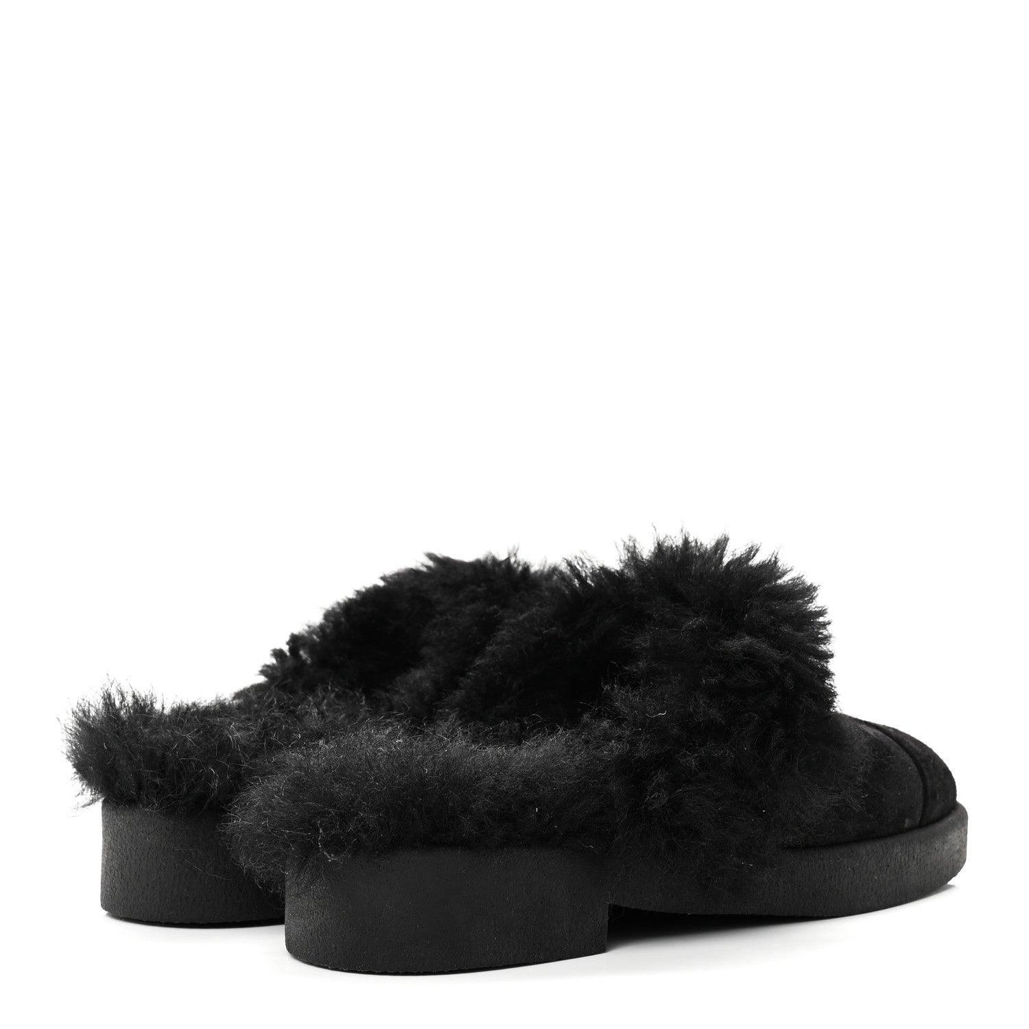 Suede Shearling CC Cap Toe Mules 36 Black