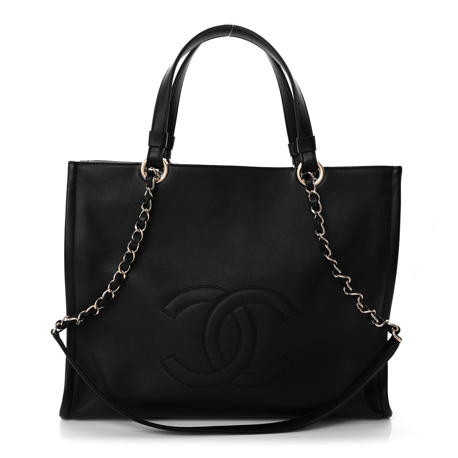 Calfskin CC Zipped Shopping Tote Black