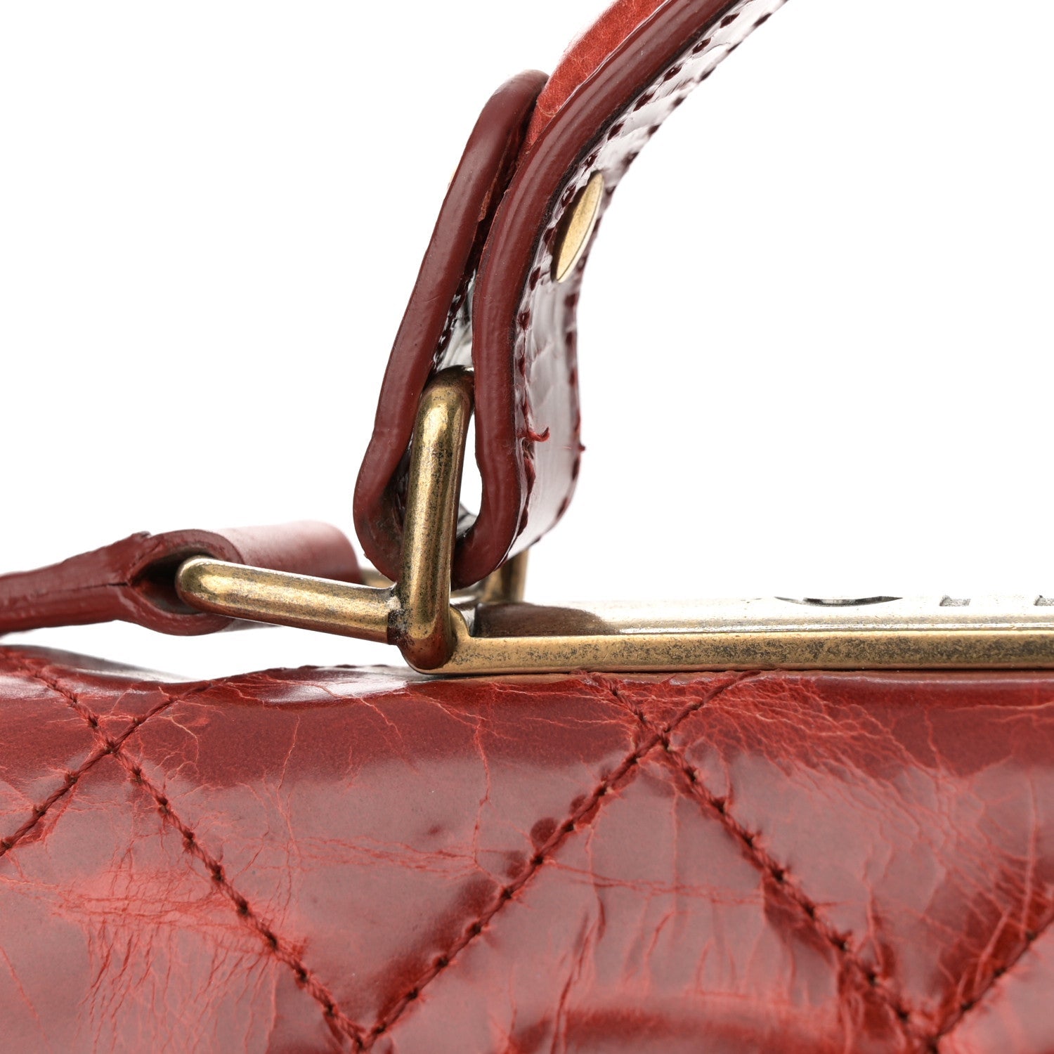Glazed Calfskin Quilted Rita Top Handle Flap Red