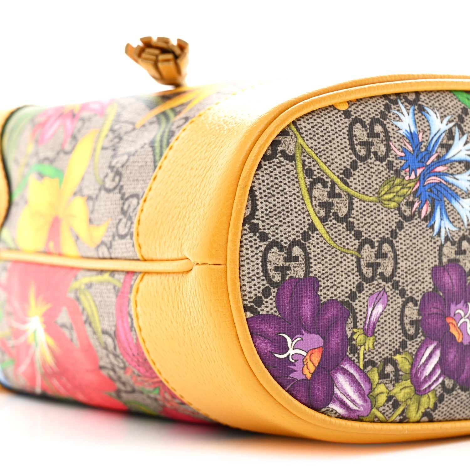 GG Supreme Monogram Flora Small Ophidia Bucket Bag Beige Multicolor Crop