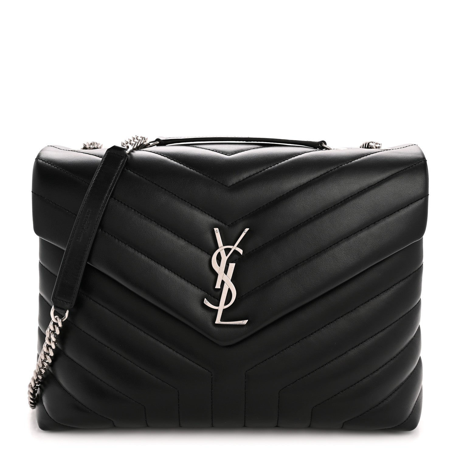 Calfskin Y Quilted Monogram Medium Loulou Chain Satchel Black