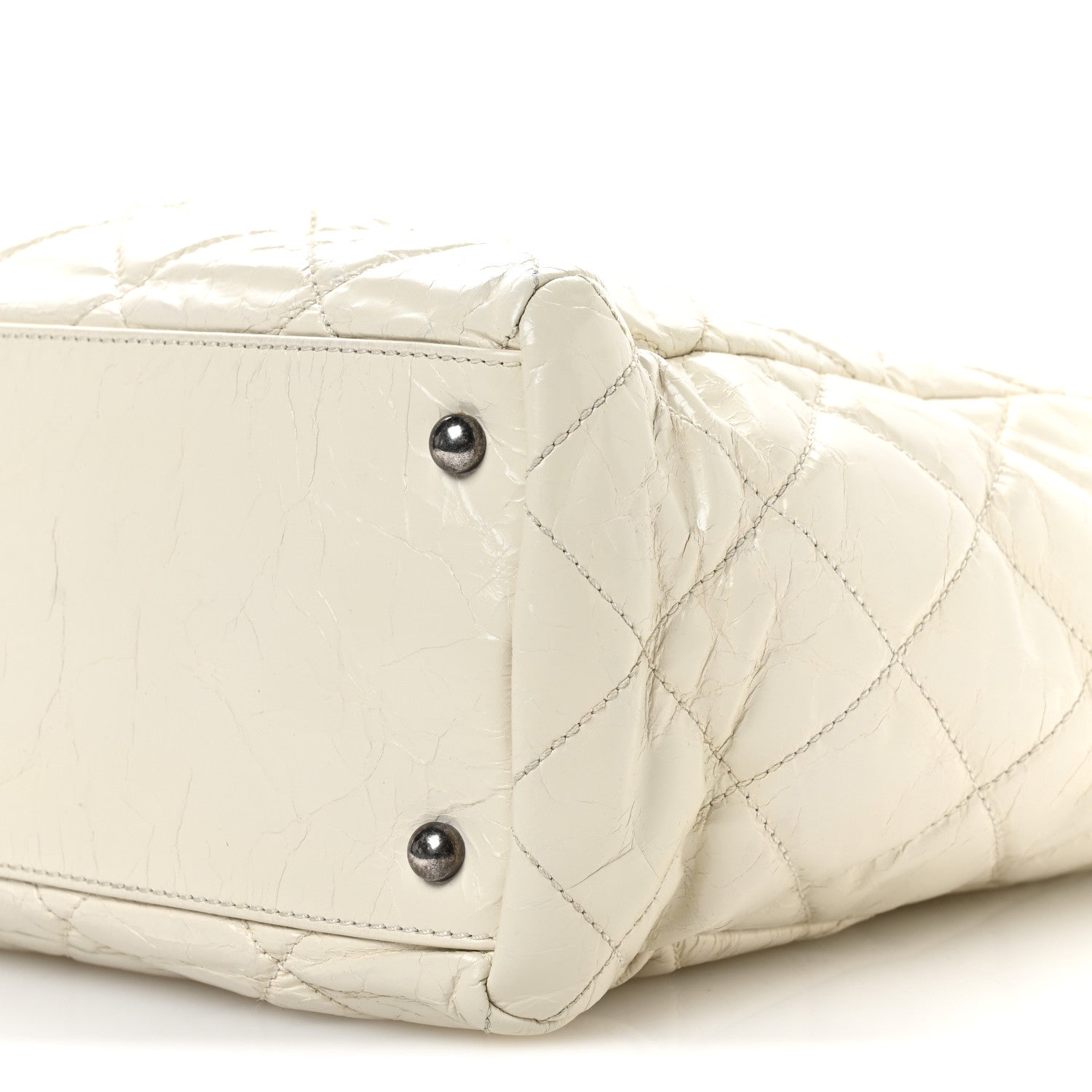 Glazed Crackled Calfskin Reissue Tote White