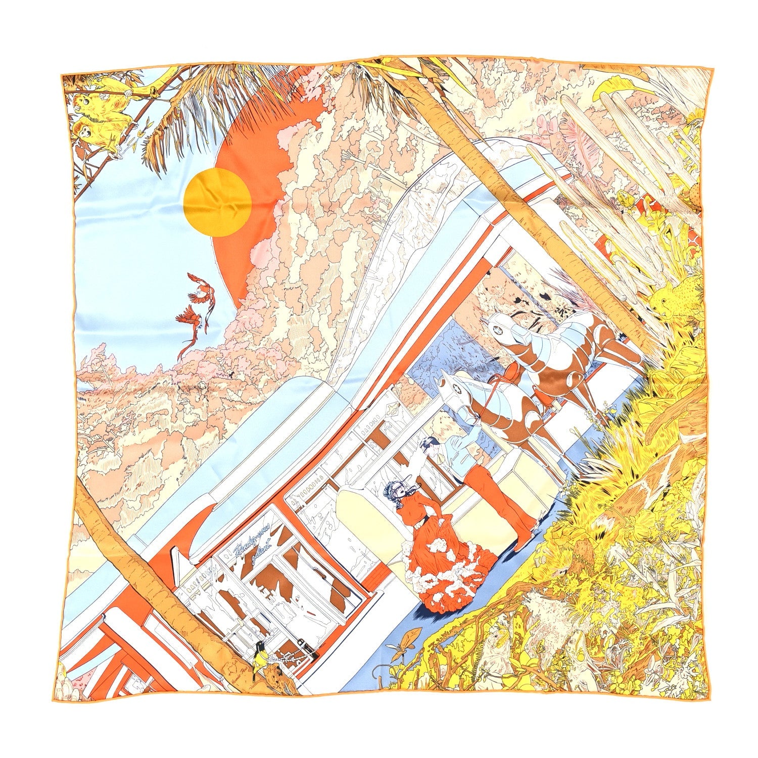 Silk Rendez-Vous Galant Scarf 70 Ciel Orange White